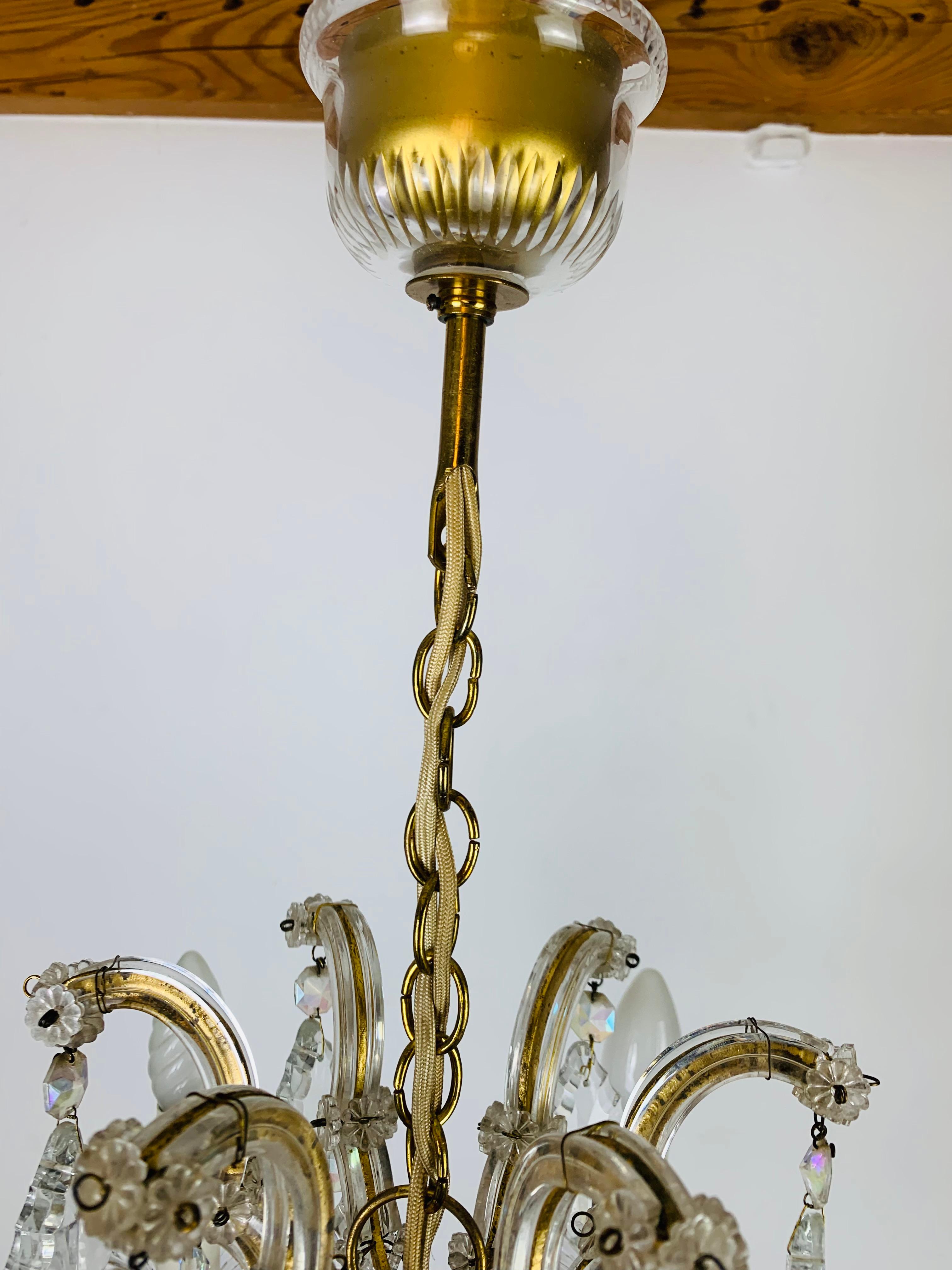 Lampadario Palme & Walter, pendenti in ottone e cristallo, anni '70 in vendita 5