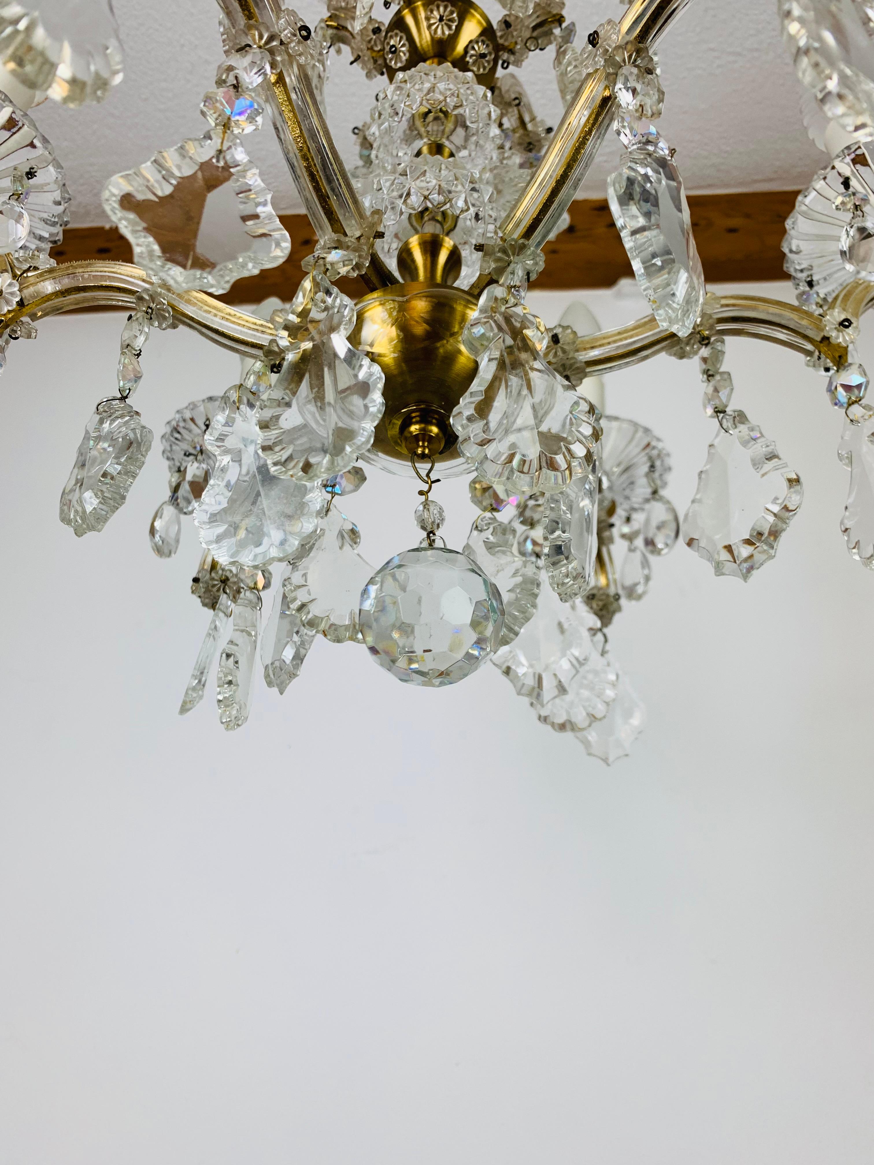 Lampadario Palme & Walter, pendenti in ottone e cristallo, anni '70 in vendita 8