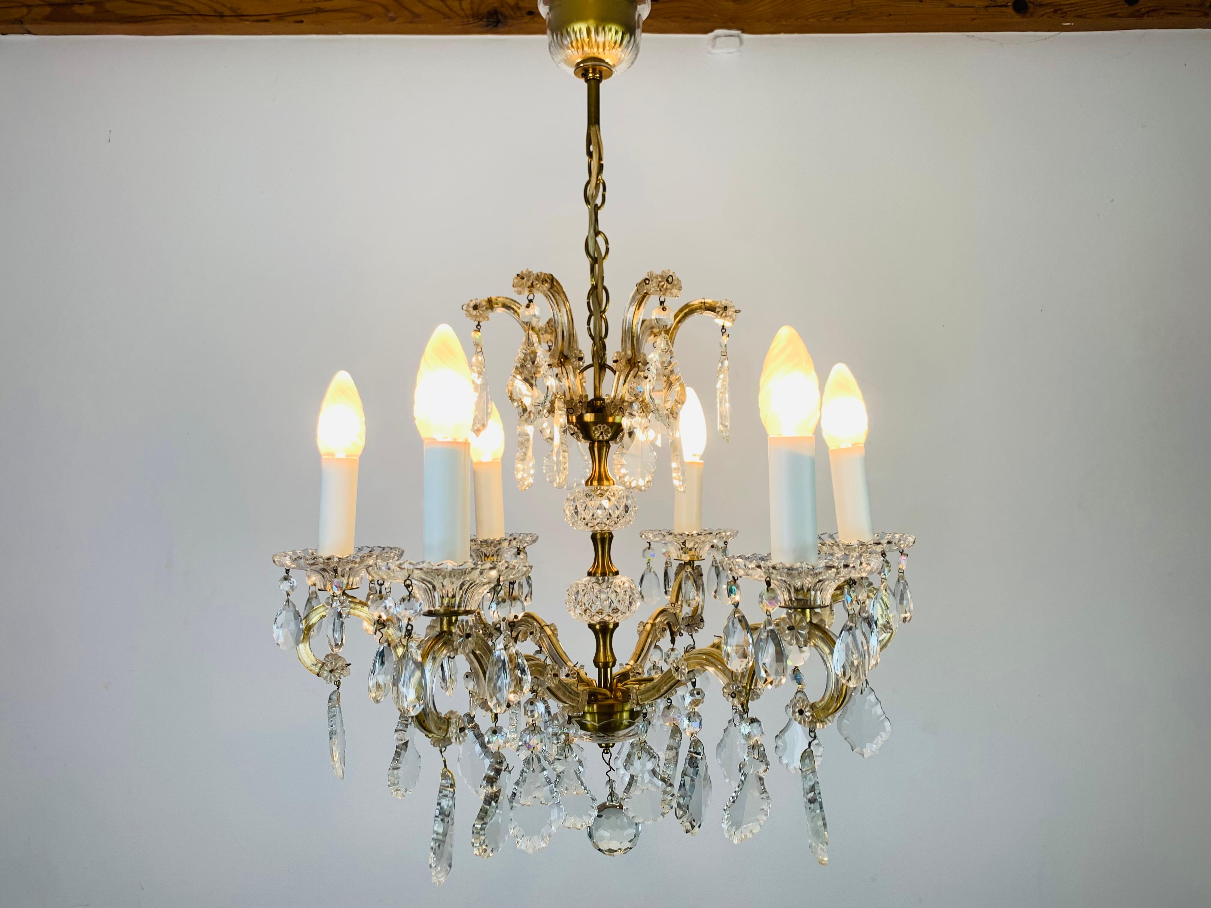 Tedesco Lampadario Palme & Walter, pendenti in ottone e cristallo, anni '70 in vendita