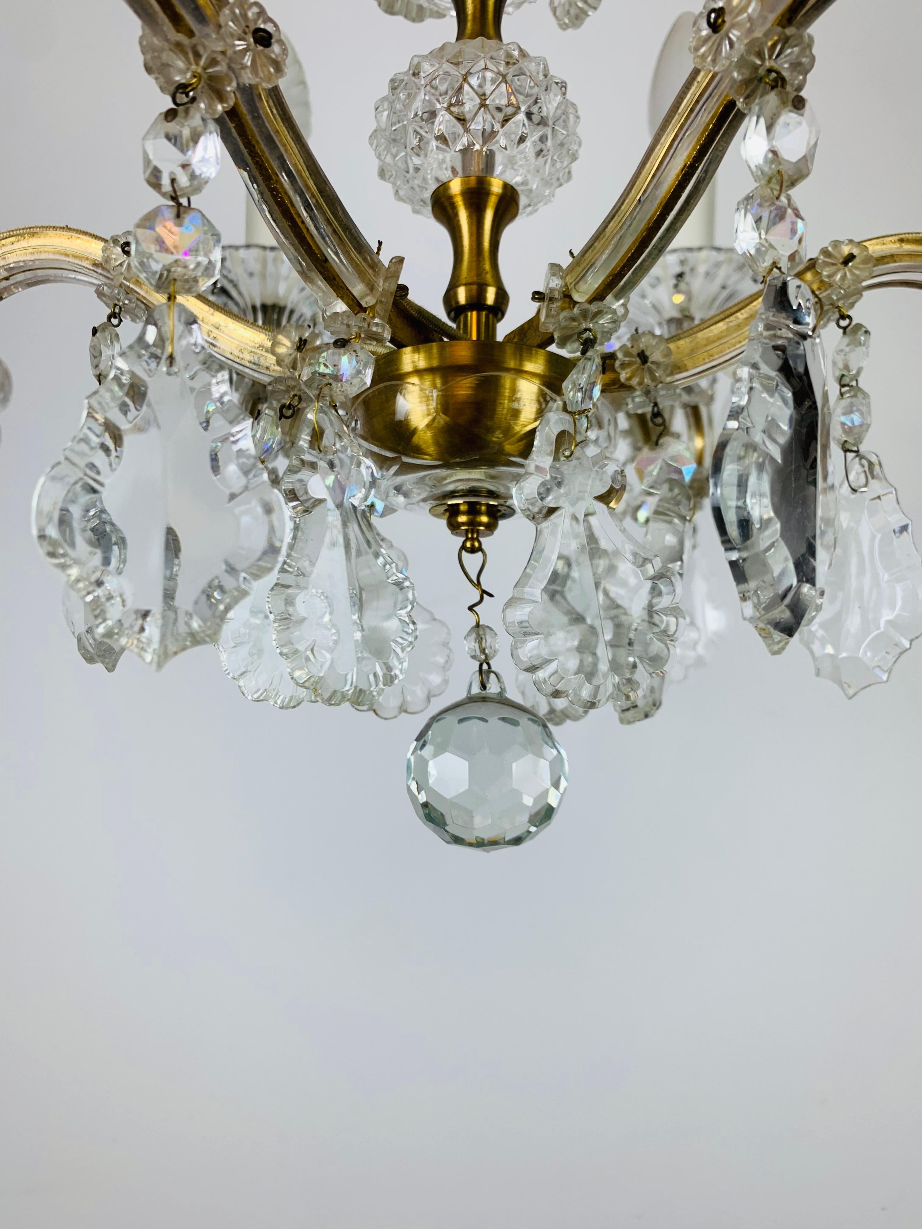 Lampadario Palme & Walter, pendenti in ottone e cristallo, anni '70 in vendita 2