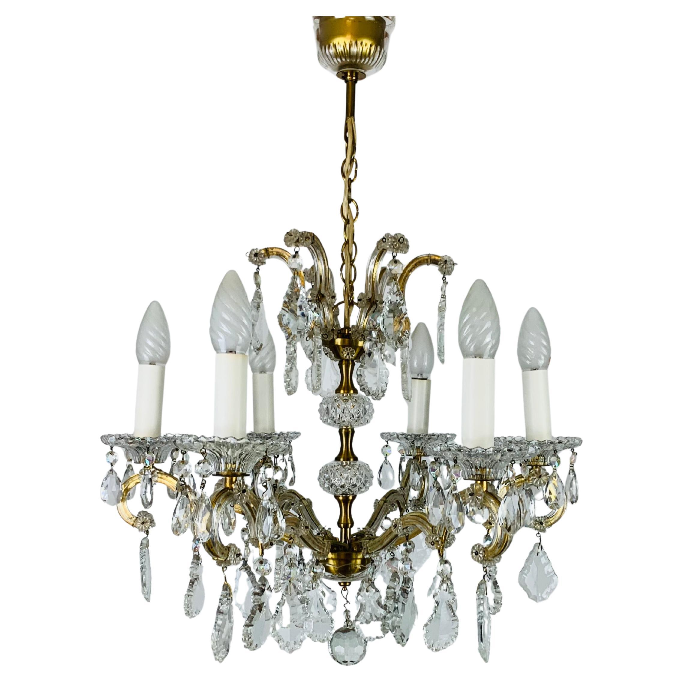 Lampadario Palme & Walter, pendenti in ottone e cristallo, anni '70 in vendita