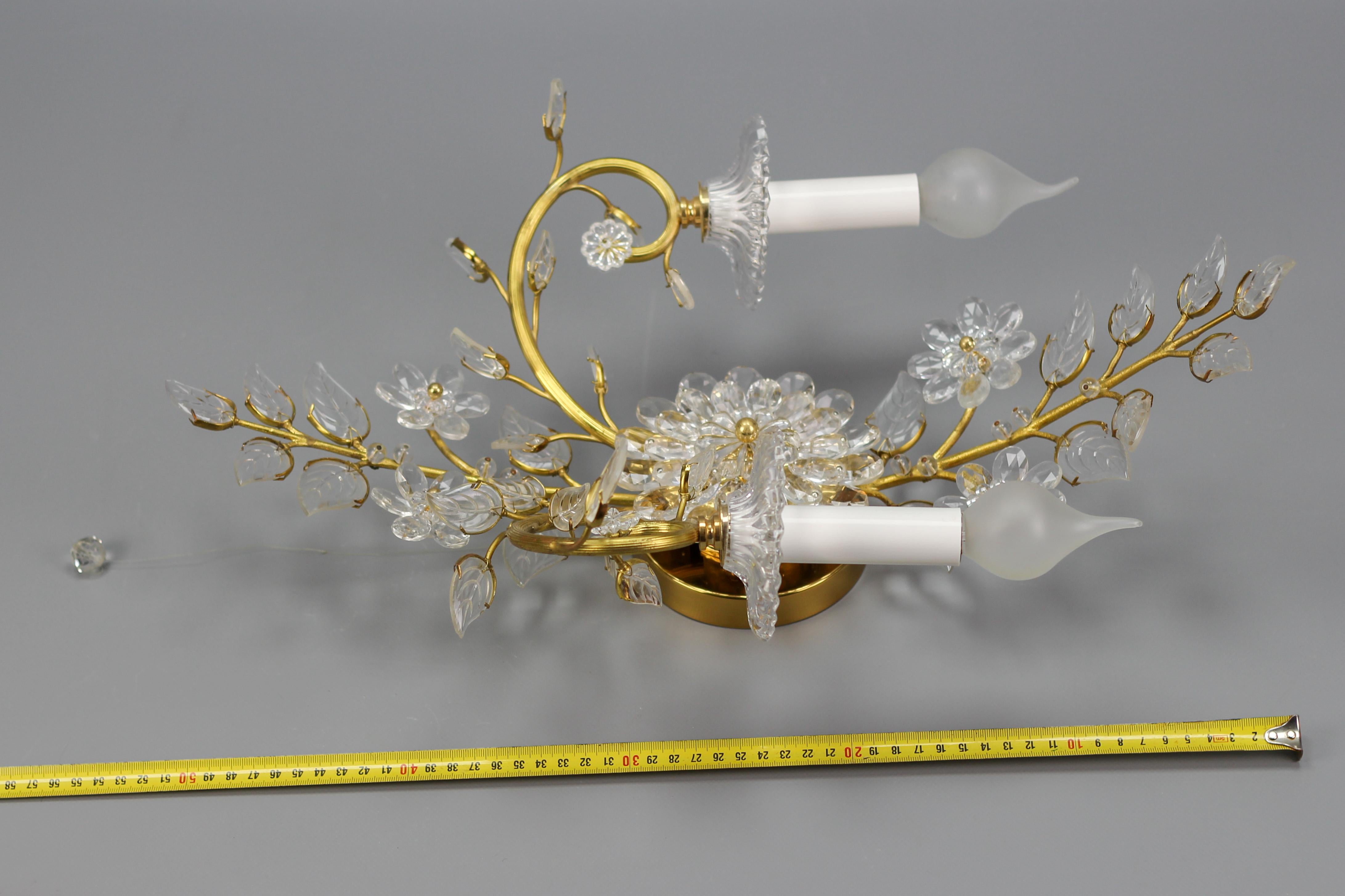 Palme & Walter Crystal and Brass Floral Wall Sconce by Palwa, Germany, 1960s For Sale 6