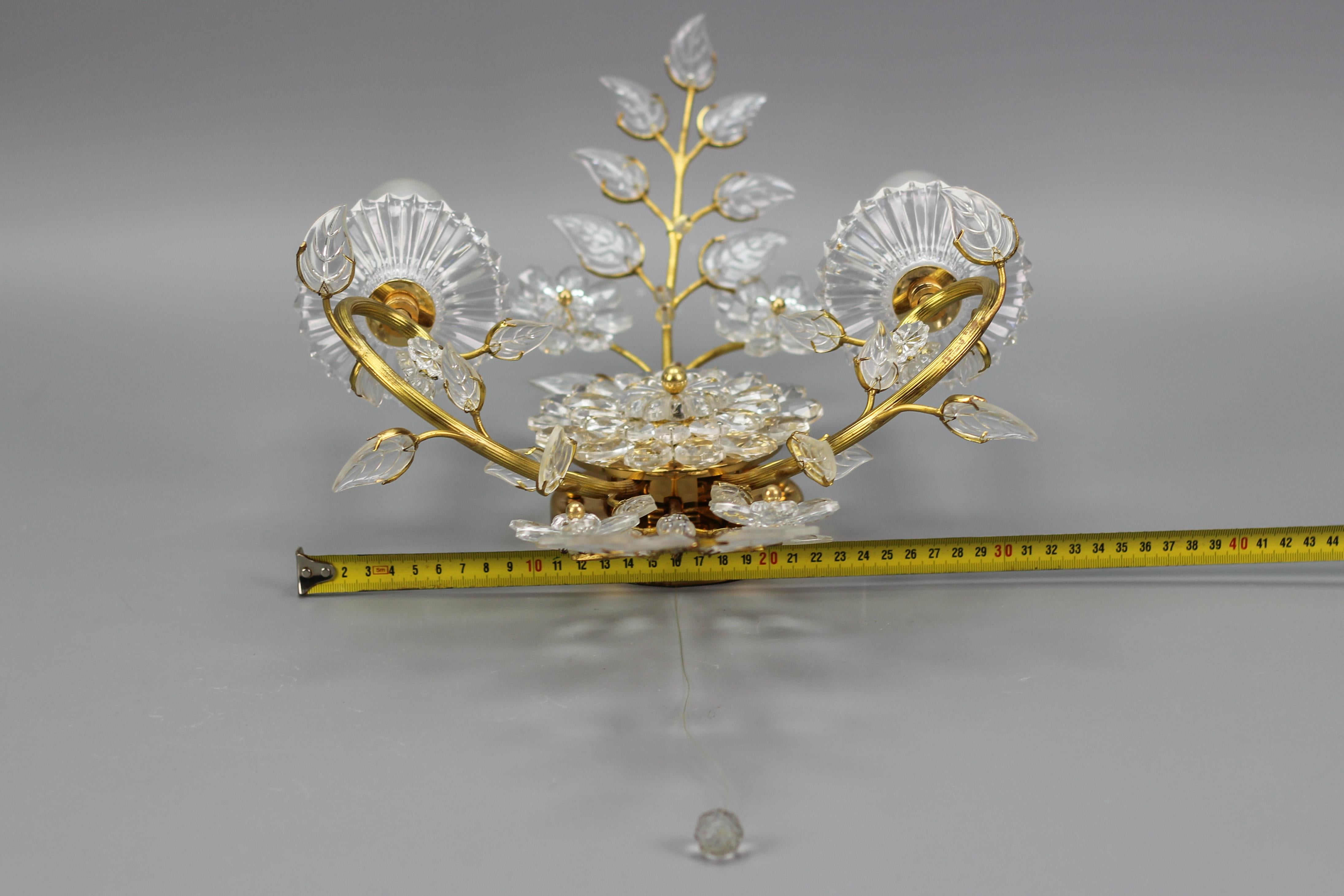 Palme & Walter Crystal and Brass Floral Wall Sconce by Palwa, Germany, 1960s For Sale 7