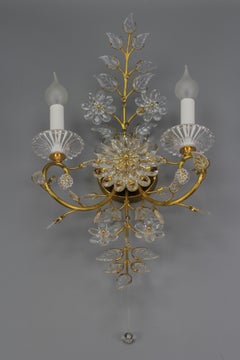 Palme & Walter Crystal and Brass Floral Wall Sconce by Palwa, Germany, 1960s