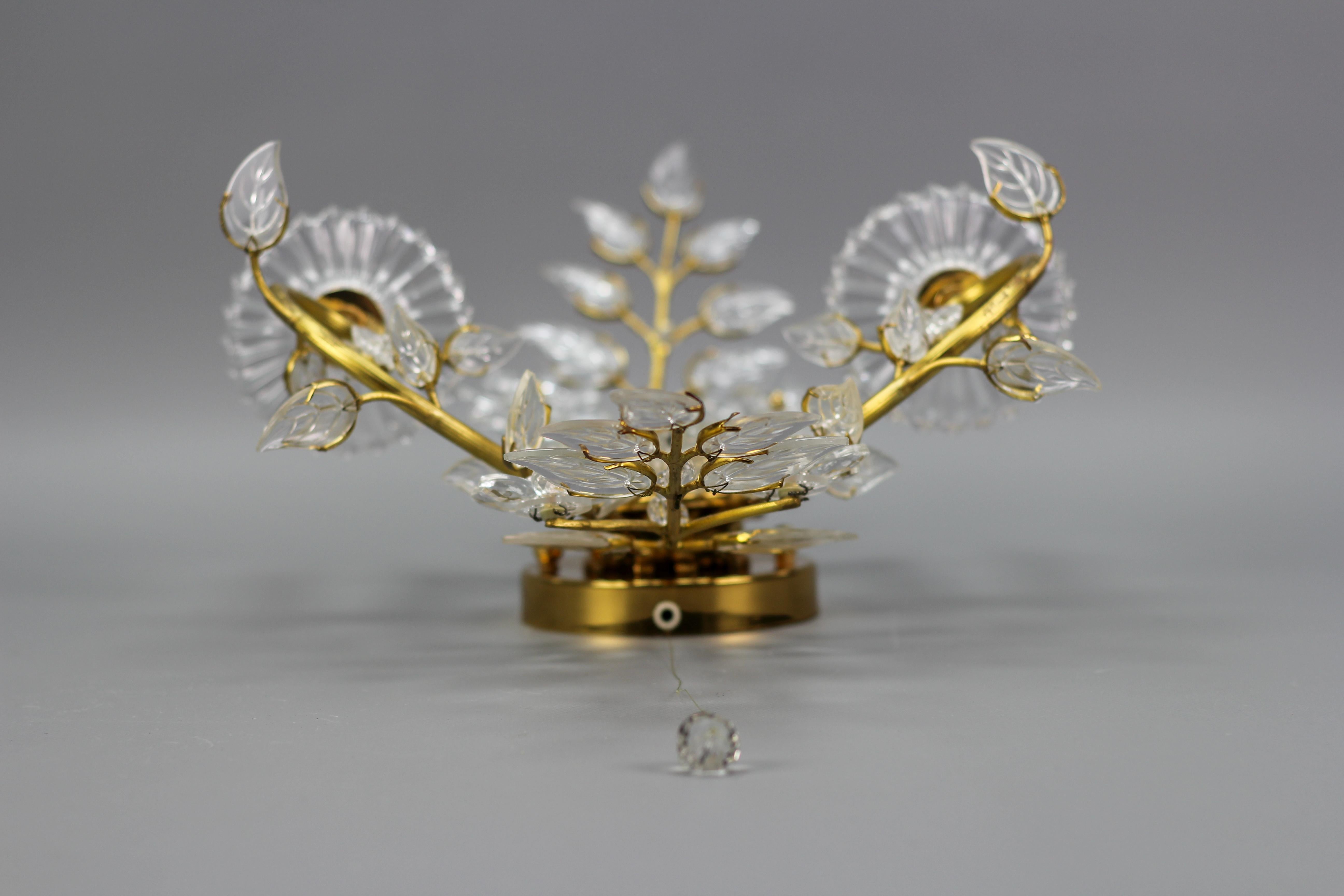 Palme & Walter Crystal and Brass Floral Wall Sconce by Palwa, Germany, 1960s For Sale 10