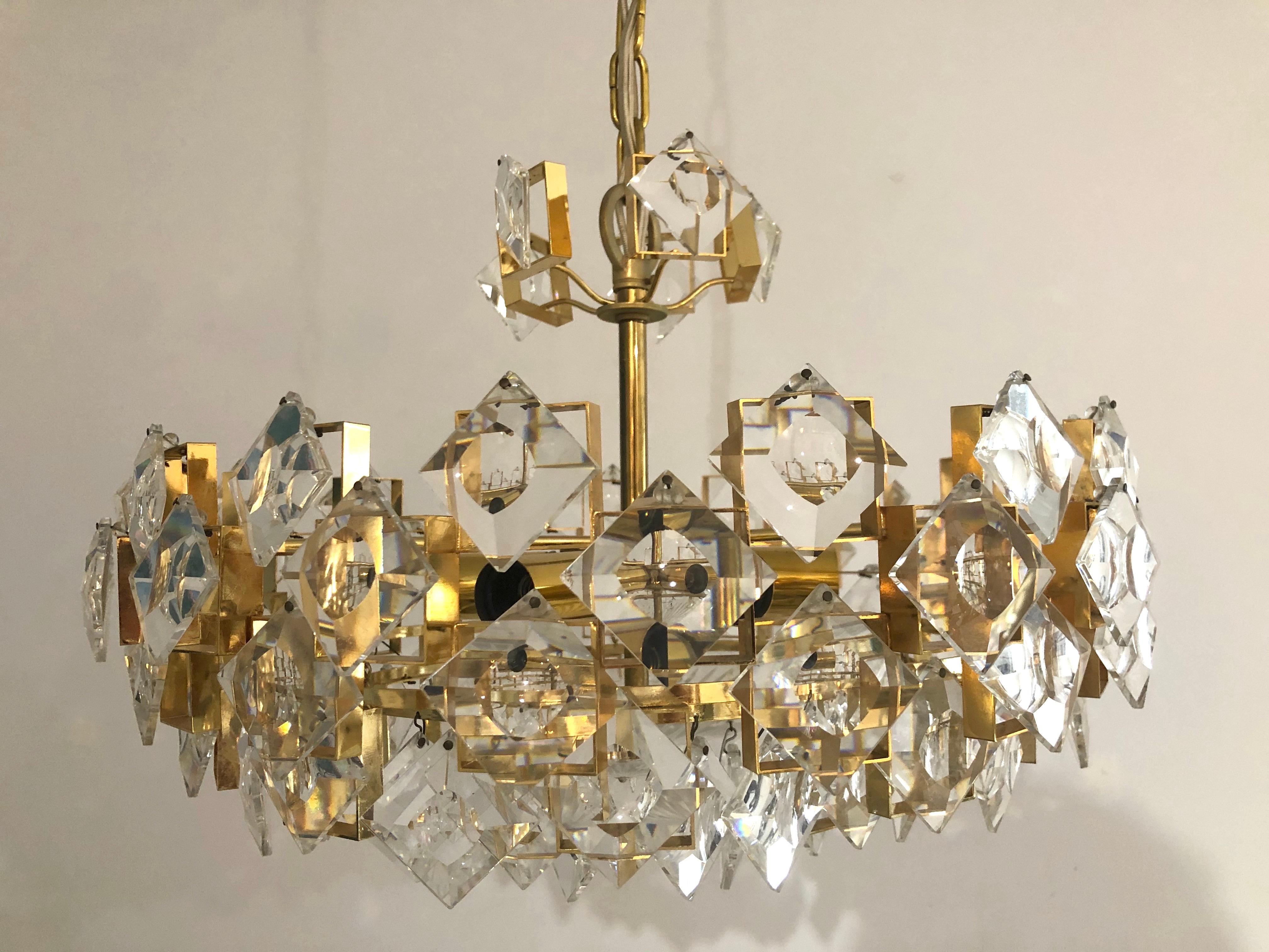Gold Plate Palme & Walter Crystal Chandelier