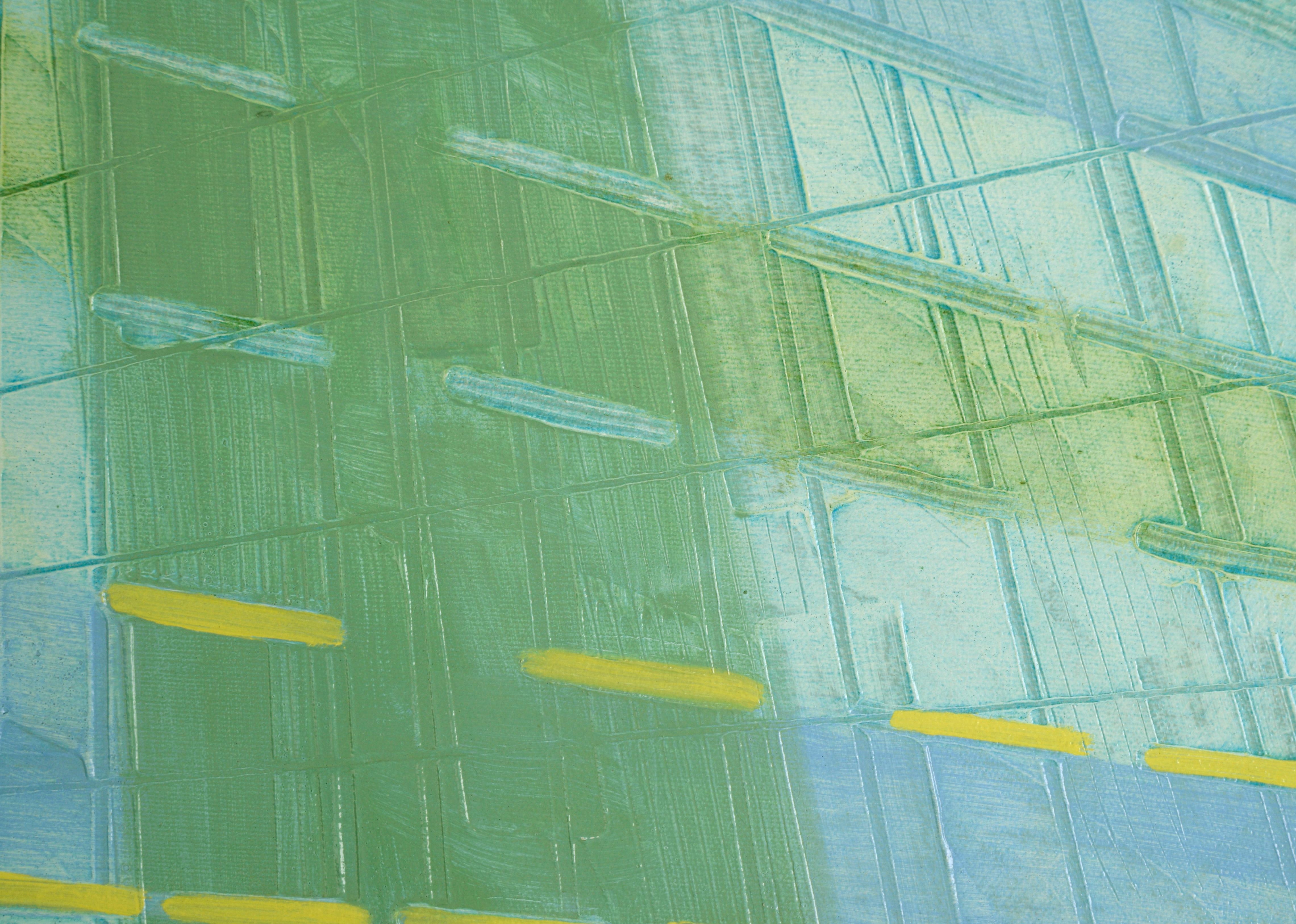 Architektonische Reflektionen – strukturierte abstrakte geometrische Komposition in Öl (Minimalistisch), Painting, von Palmer