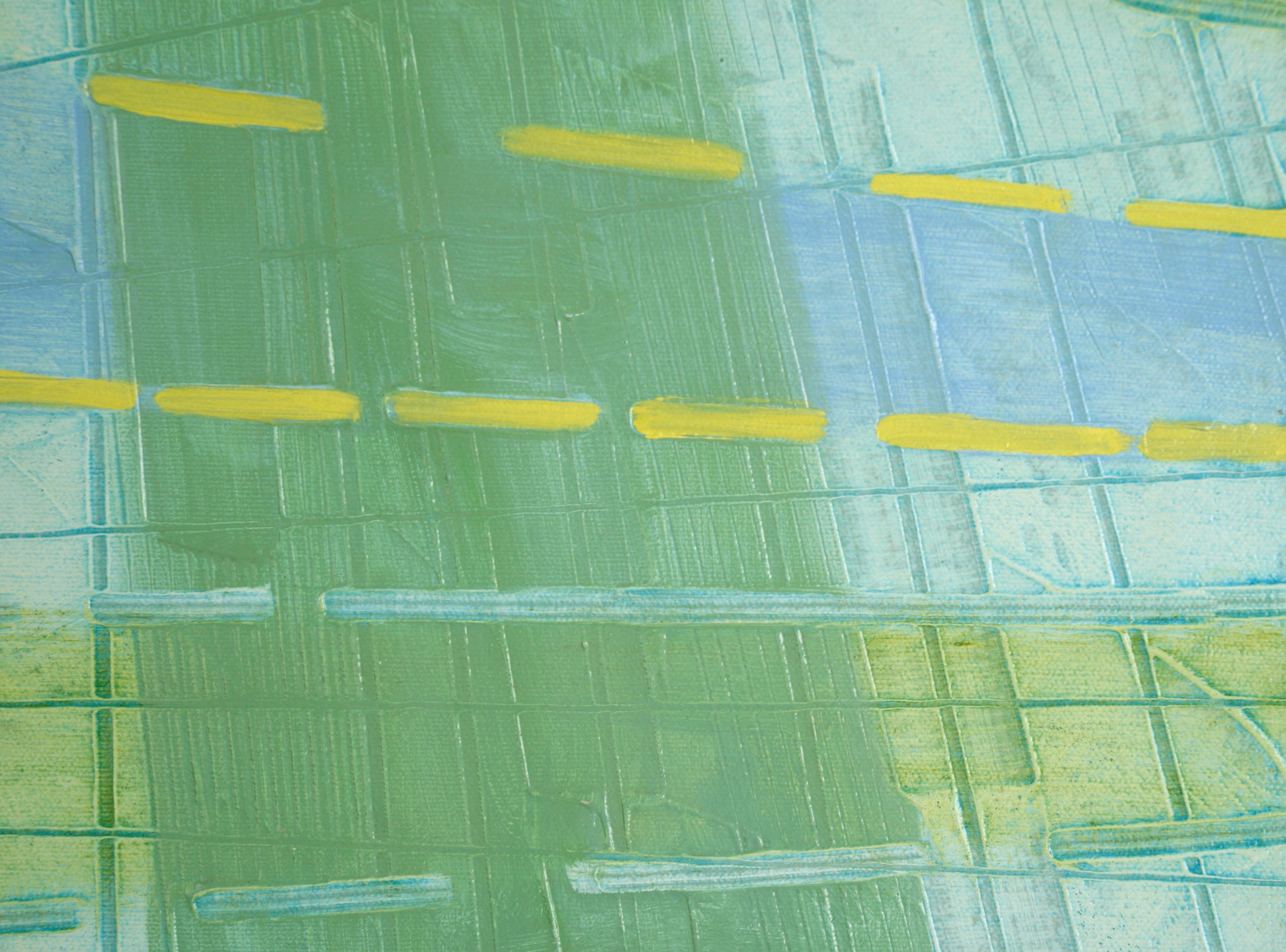 Architektonische Reflektionen – strukturierte abstrakte geometrische Komposition in Öl (Blau), Abstract Painting, von Palmer