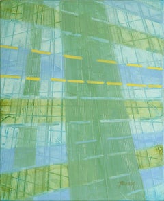 Architectural Reflections - Textured Abstract Geometric Composition in Oil