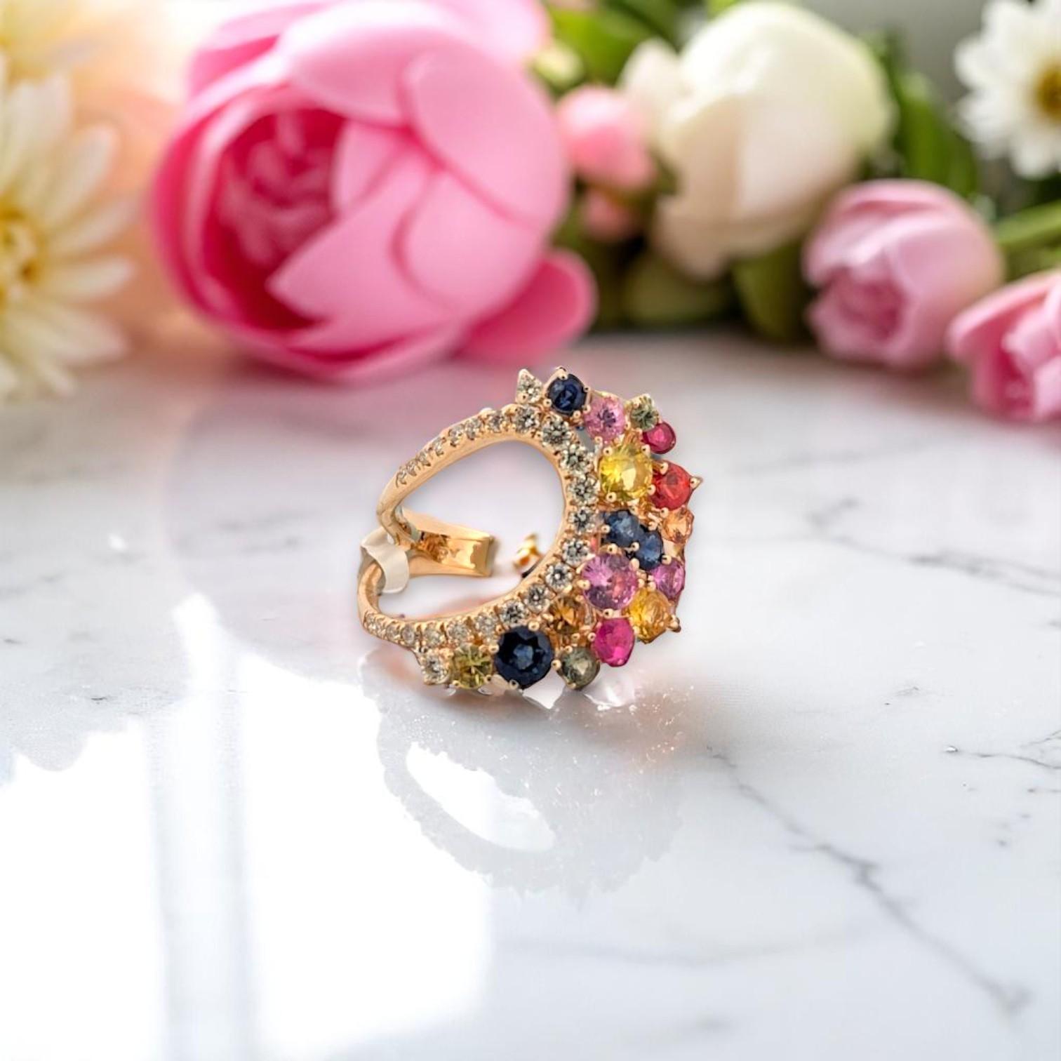 Women's Palmer  14k Yellow Gold Ring with 2.20 ct Multi-Colored Sapphires For Sale