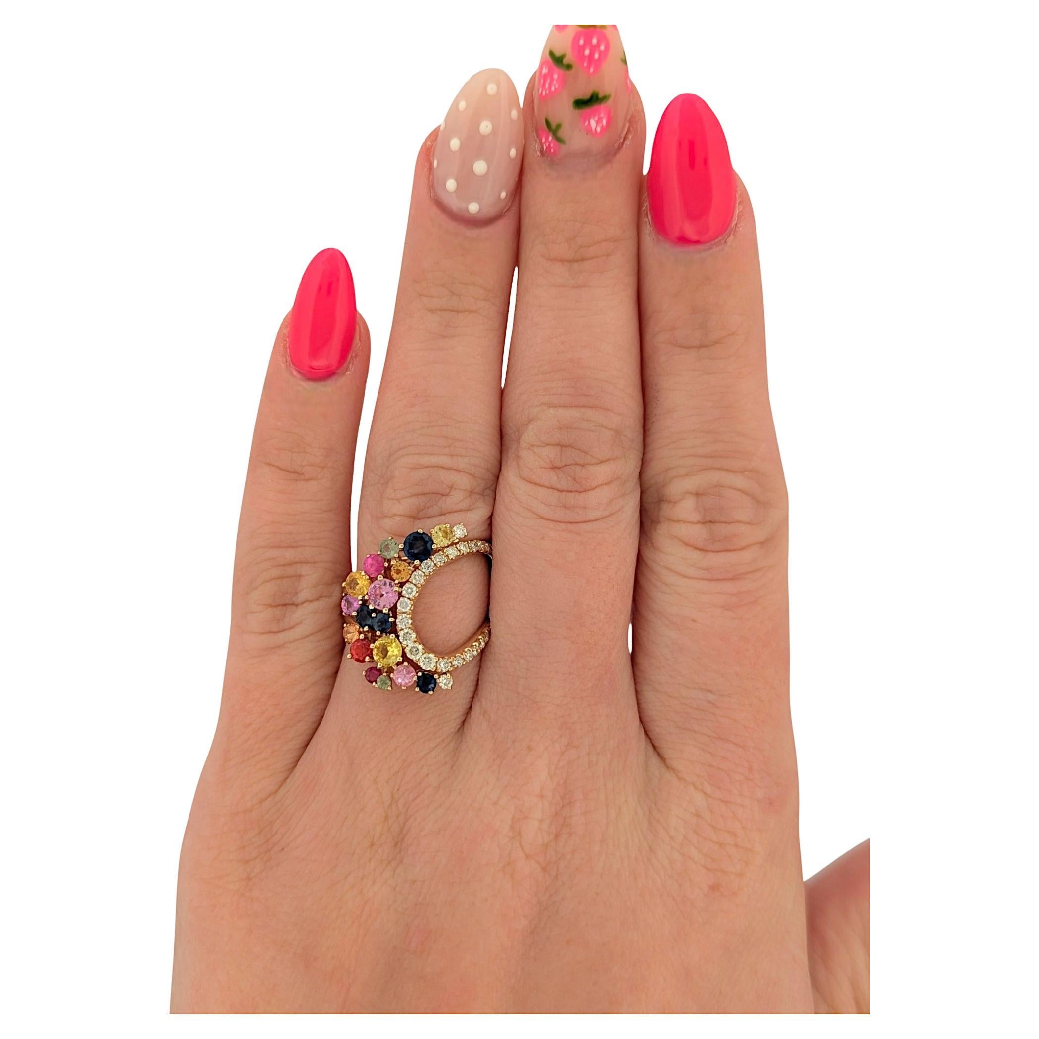 Palmer  14k Yellow Gold Ring with 2.20 ct Multi-Colored Sapphires For Sale