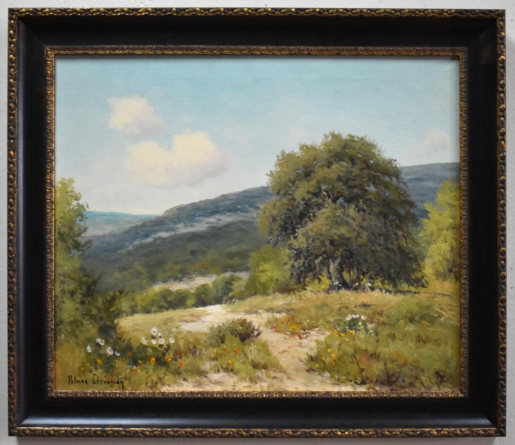 Landscape Painting de Palmer Chrisman - "UN CAMINO EN LAS COLINAS DE TEXAS" TEXAS HILL COUNTRY  Enmarcado:  25 x 29