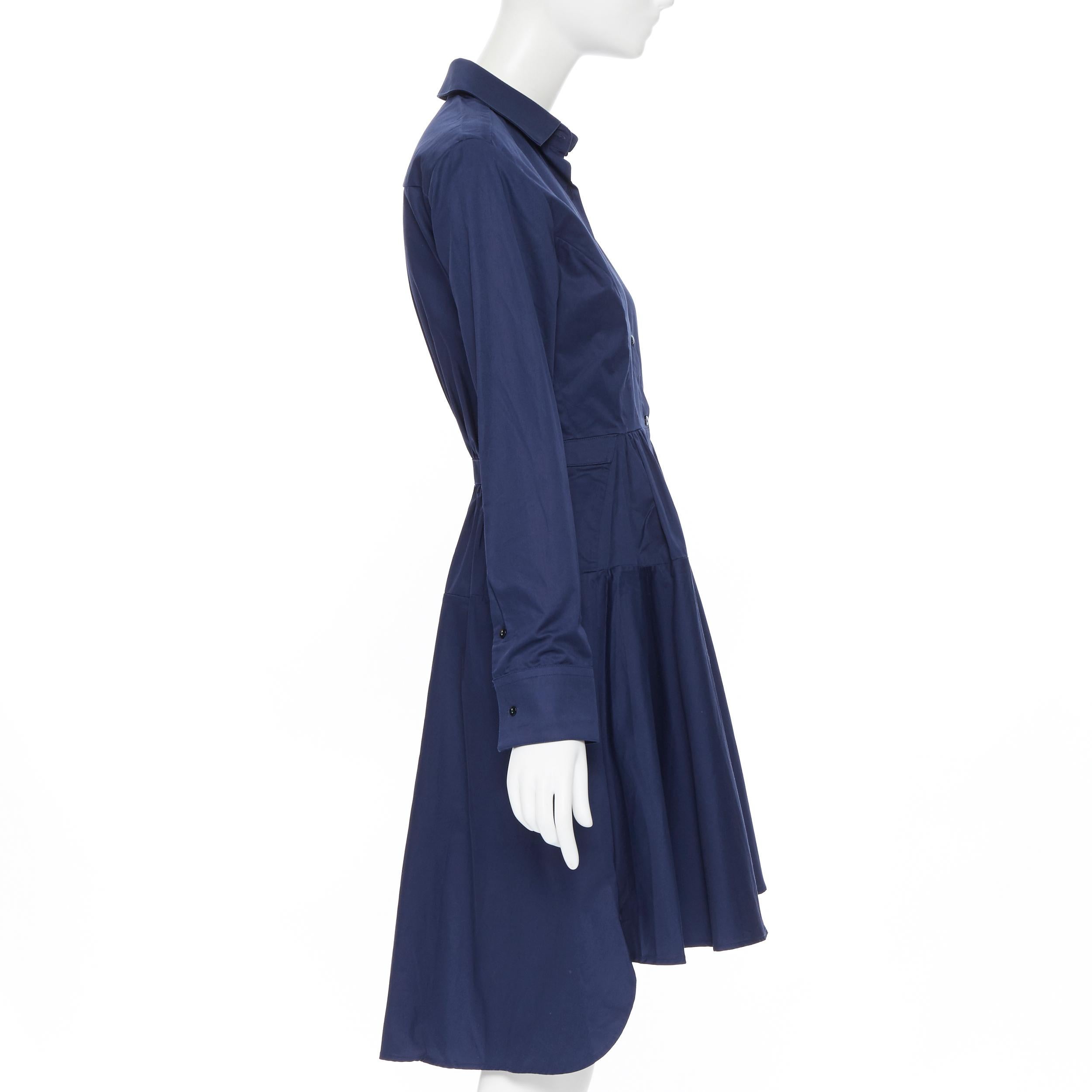 Blue PALMER HARDING 100% cotton navy blue fit flare casual cotton dress UK8 XS