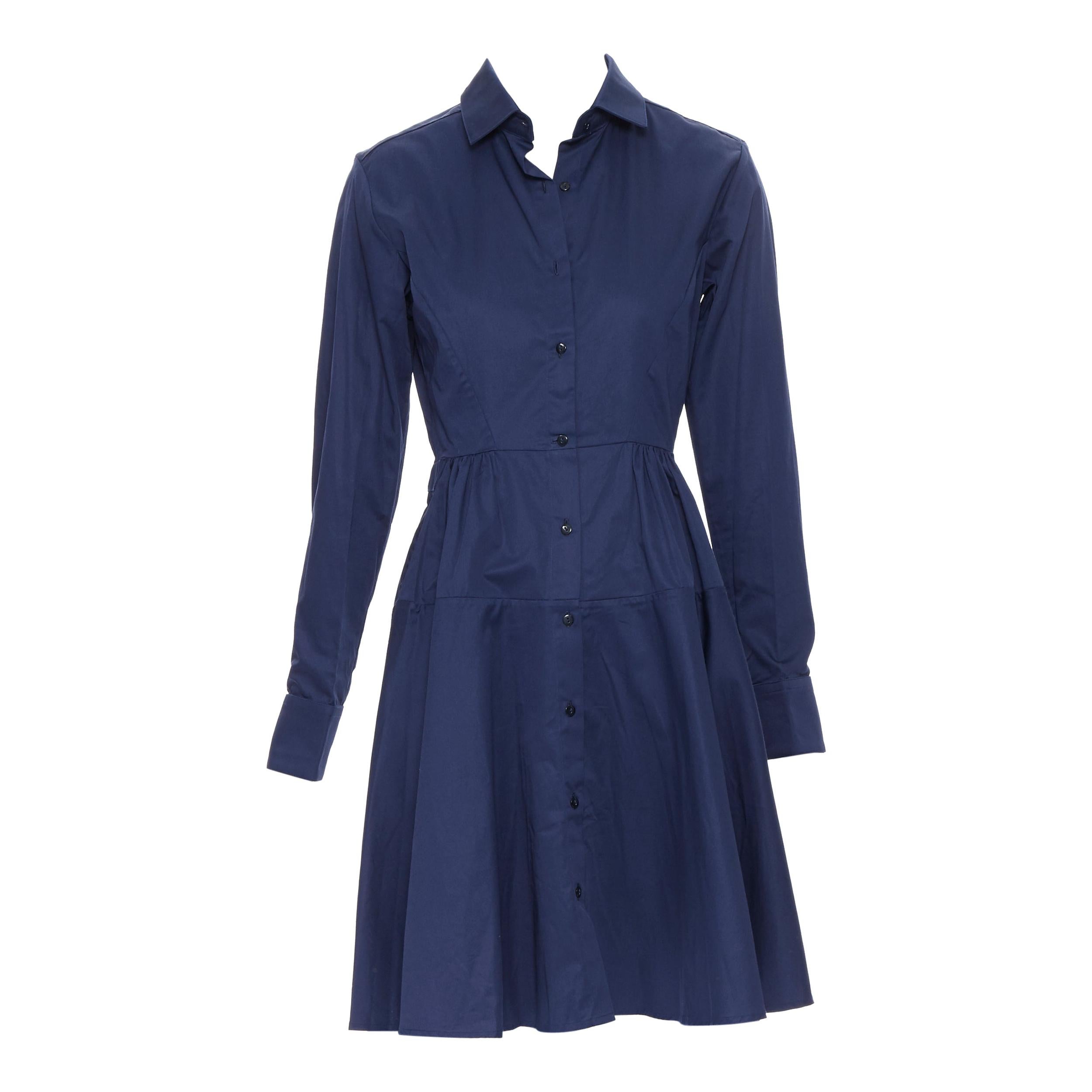 PALMER HARDING 100% cotton navy blue fit flare casual cotton dress UK8 XS