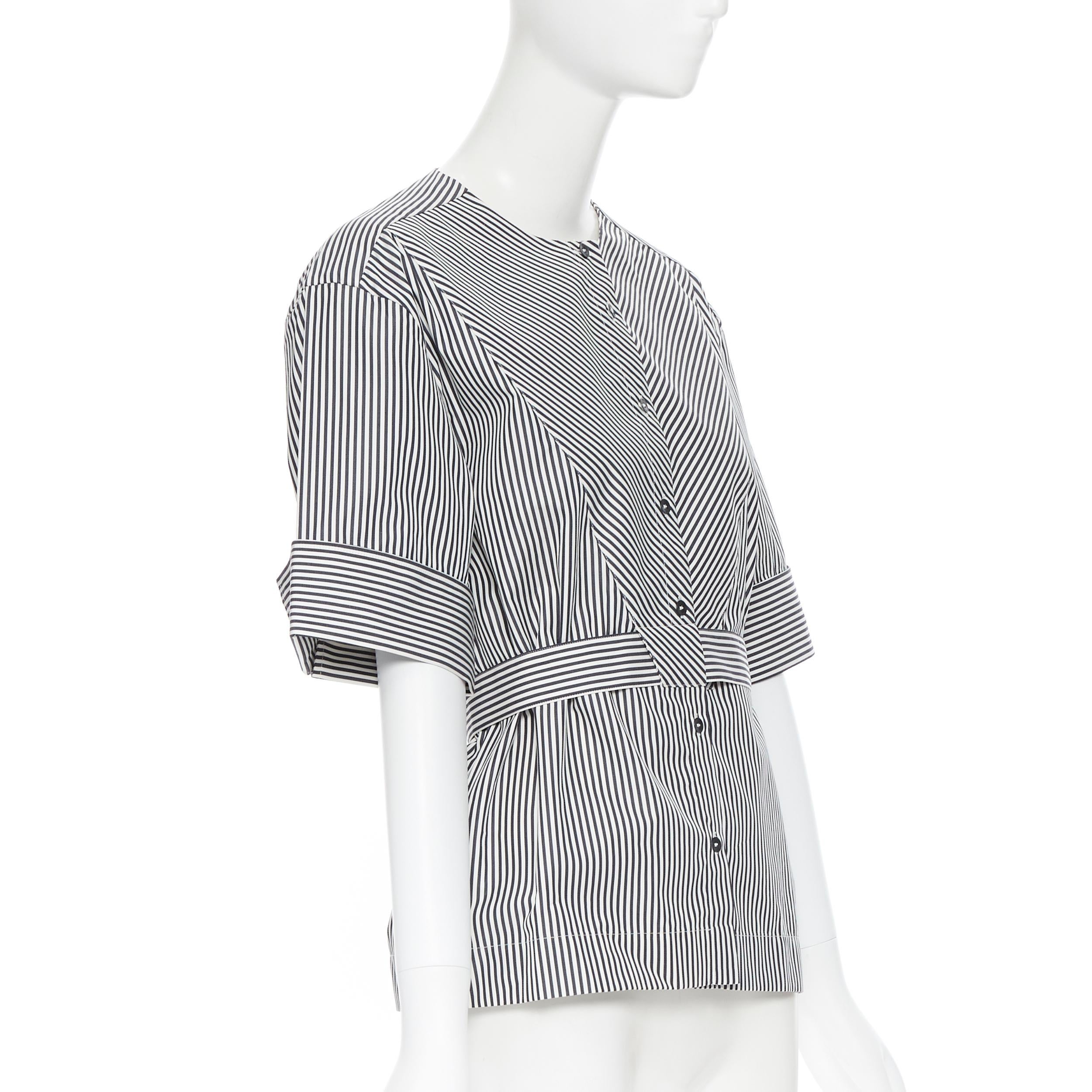 Gray PALMER HARDING 100% cotton navy white contrast stripe cinched waist shirt UK6 XS