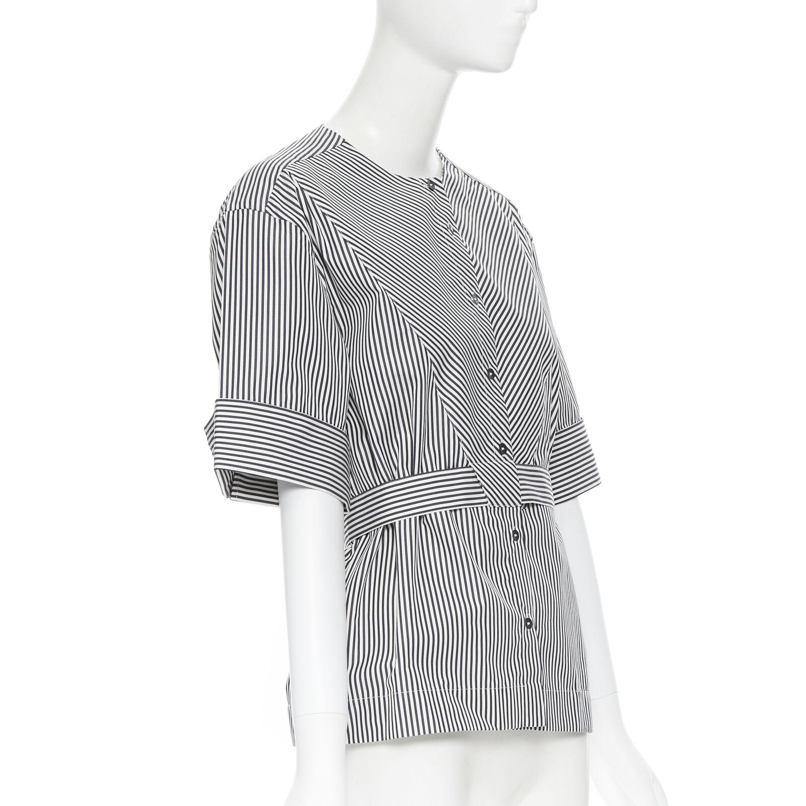 Gray PALMER HARDING 100% cotton navy white contrast stripe cinched waist shirt UK6 XS For Sale