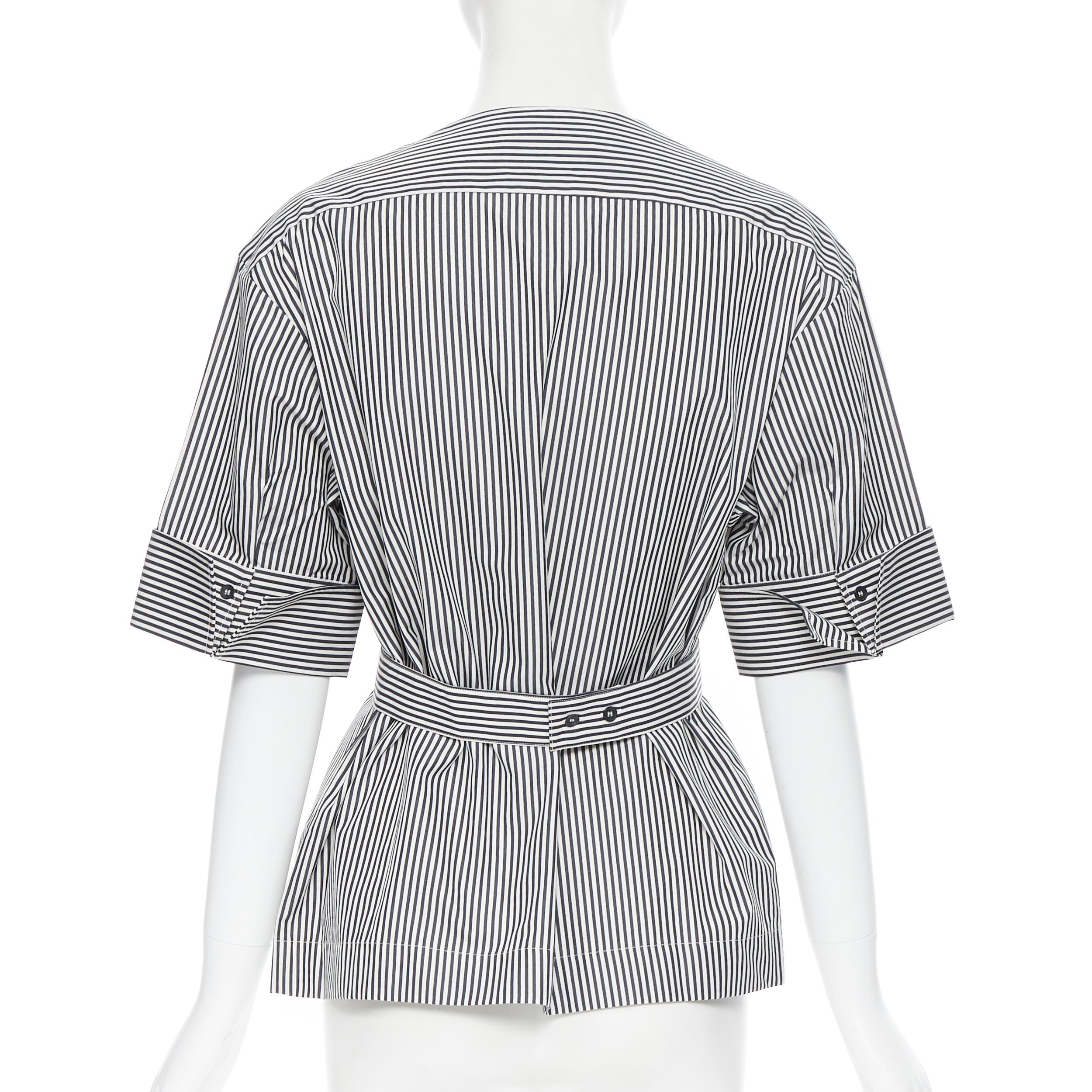 Women's PALMER HARDING 100% cotton navy white contrast stripe cinched waist shirt UK6 XS
