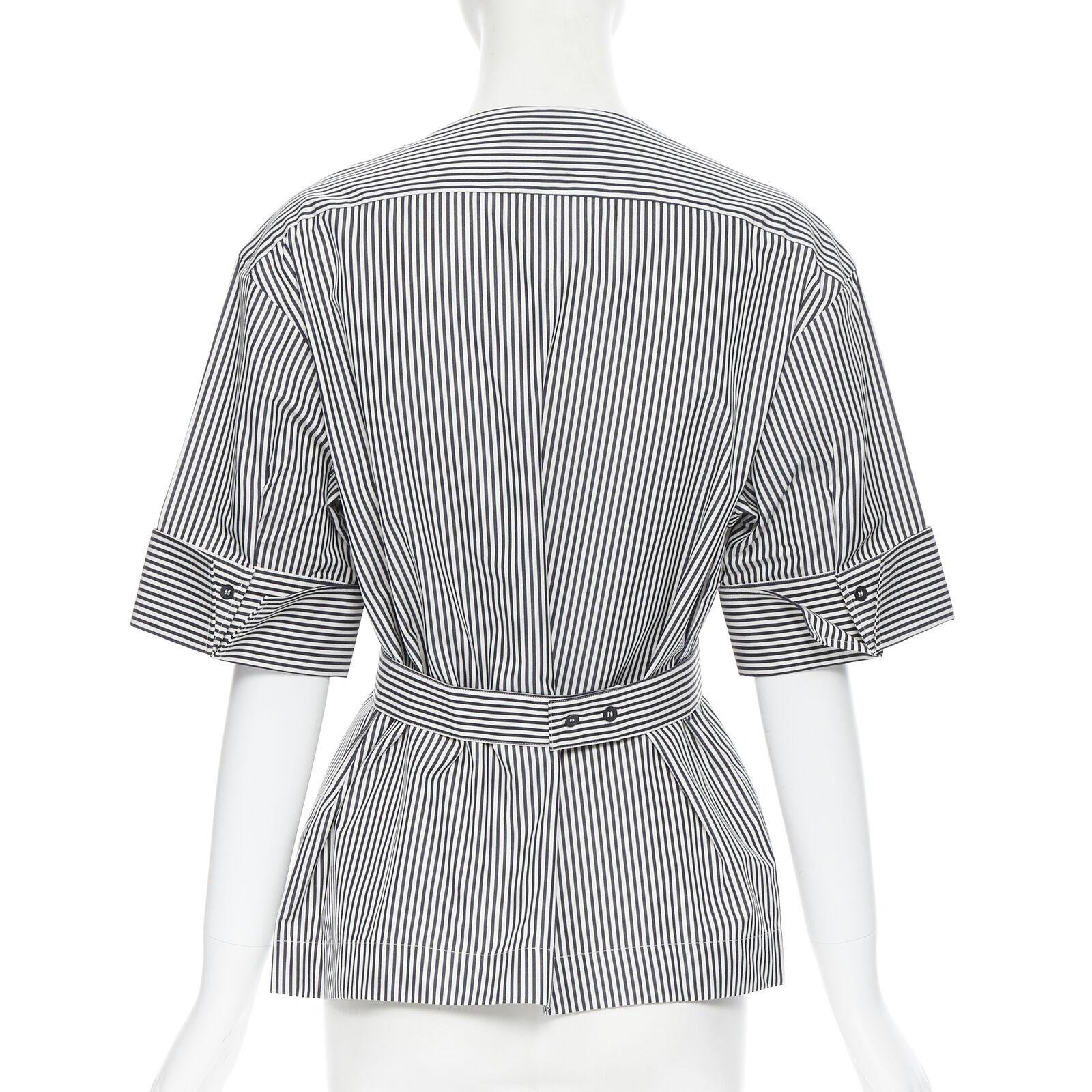 Women's PALMER HARDING 100% cotton navy white contrast stripe cinched waist shirt UK6 XS For Sale