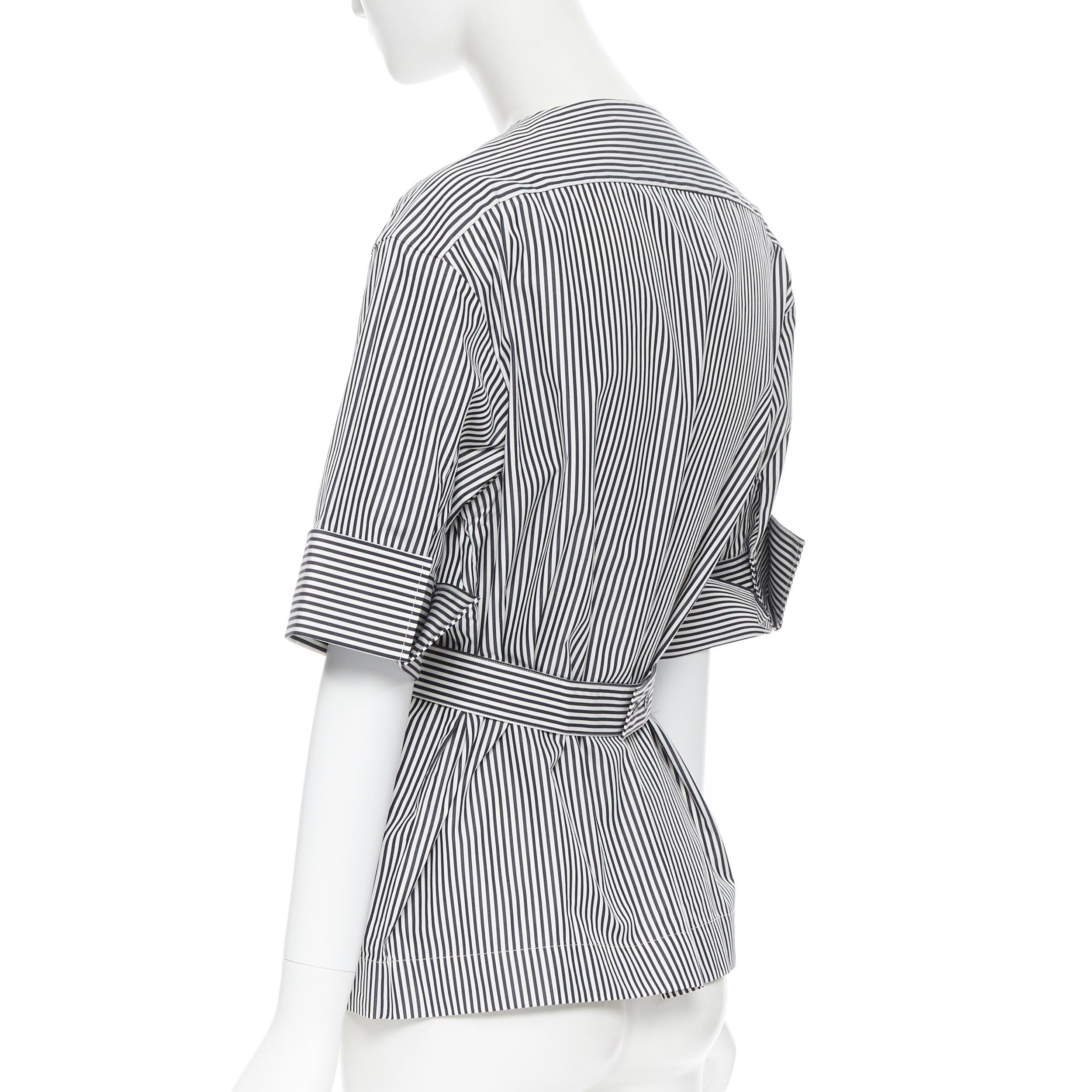 PALMER HARDING 100% cotton navy white contrast stripe cinched waist shirt UK6 XS 1