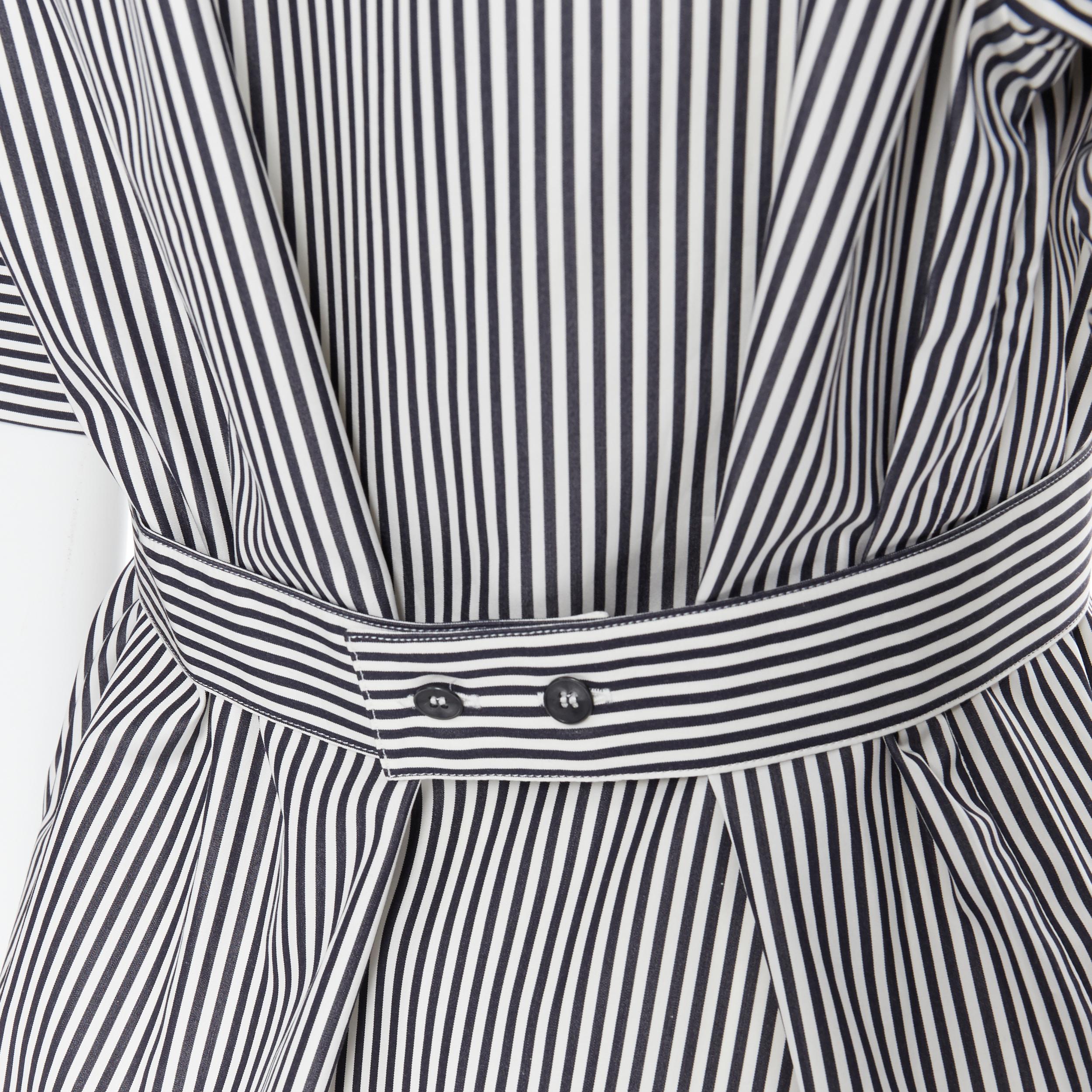 PALMER HARDING 100% cotton navy white contrast stripe cinched waist shirt UK6 XS 3