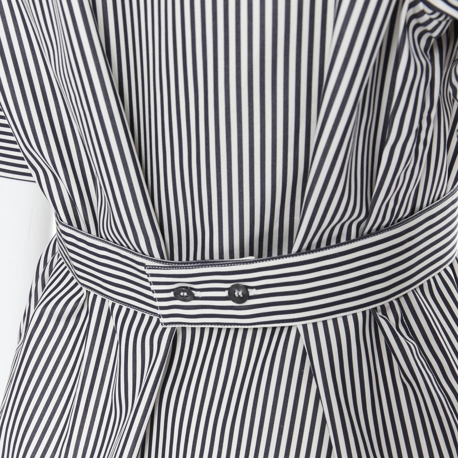 PALMER HARDING 100% cotton navy white contrast stripe cinched waist shirt UK6 XS For Sale 3