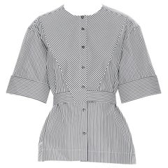 PALMER HARDING 100% cotton navy white contrast stripe cinched waist shirt UK6 XS