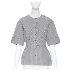 PALMER HARDING 100% cotton navy white contrast stripe cinched waist shirt UK6 XS