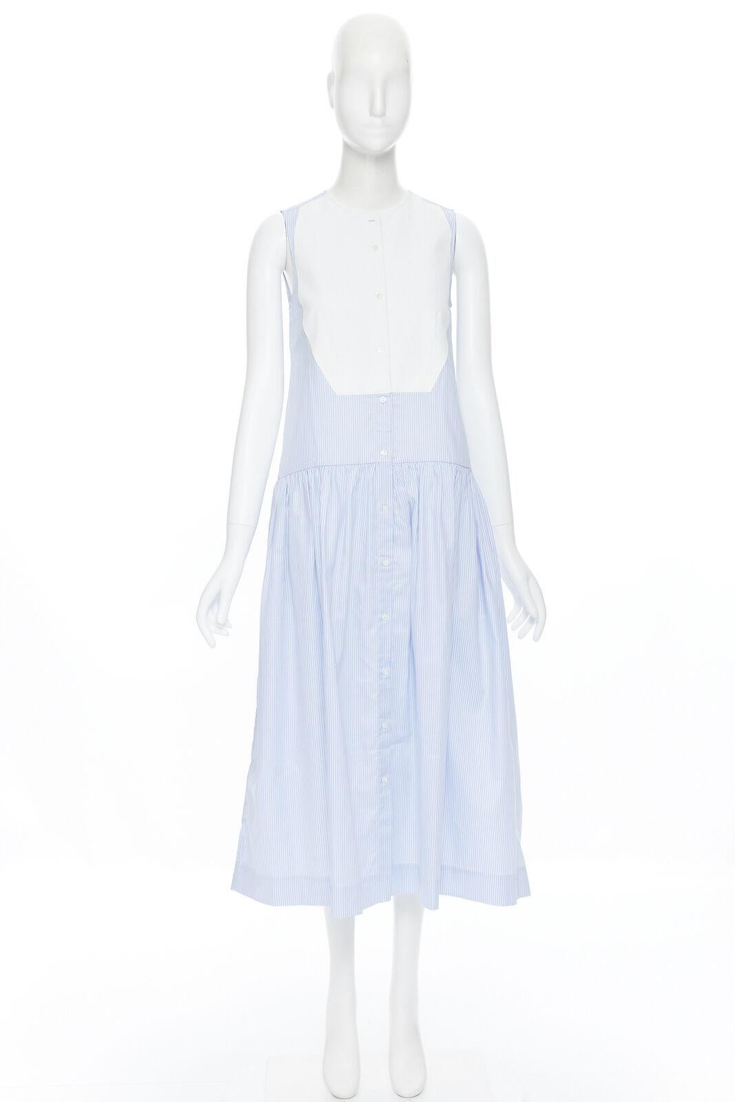 PALMER HARDING 100% cotton white bib front blue striped summer dress UK8 XS In Good Condition For Sale In Hong Kong, NT