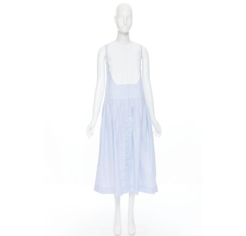 Gray PALMER HARDING 100% cotton white bib front blue striped summer dress UK8 XS For Sale