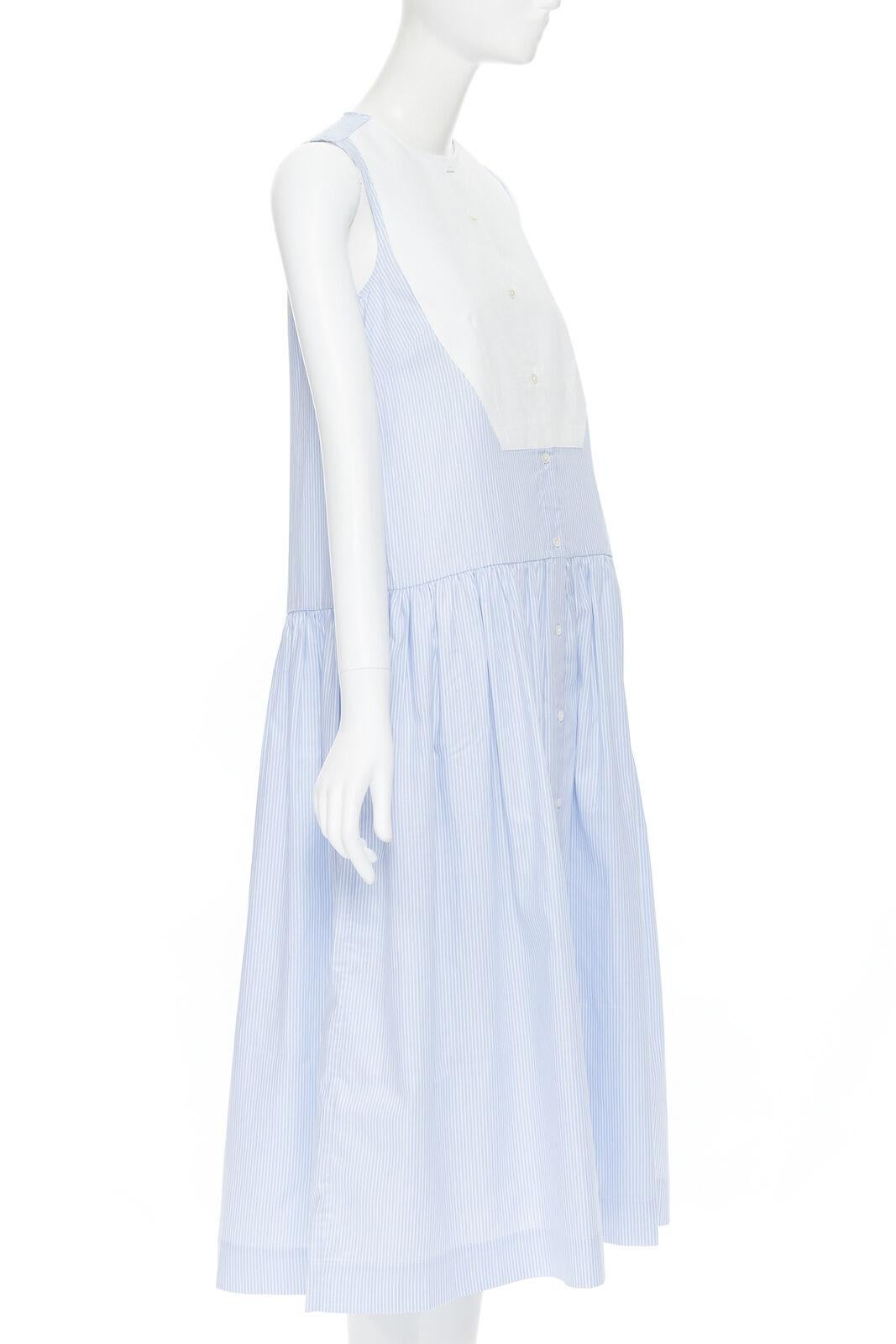 Women's PALMER HARDING 100% cotton white bib front blue striped summer dress UK8 XS For Sale