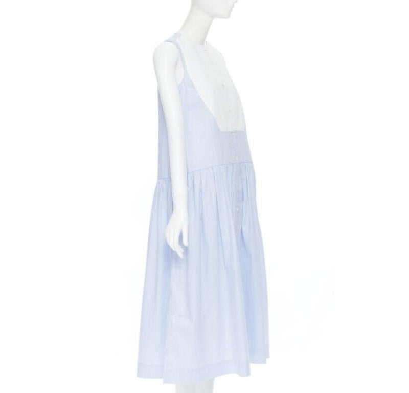PALMER HARDING 100% cotton white bib front blue striped summer dress UK8 XS In Good Condition For Sale In Hong Kong, NT
