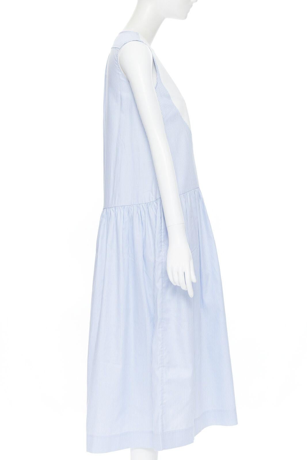 PALMER HARDING 100% cotton white bib front blue striped summer dress UK8 XS For Sale 1