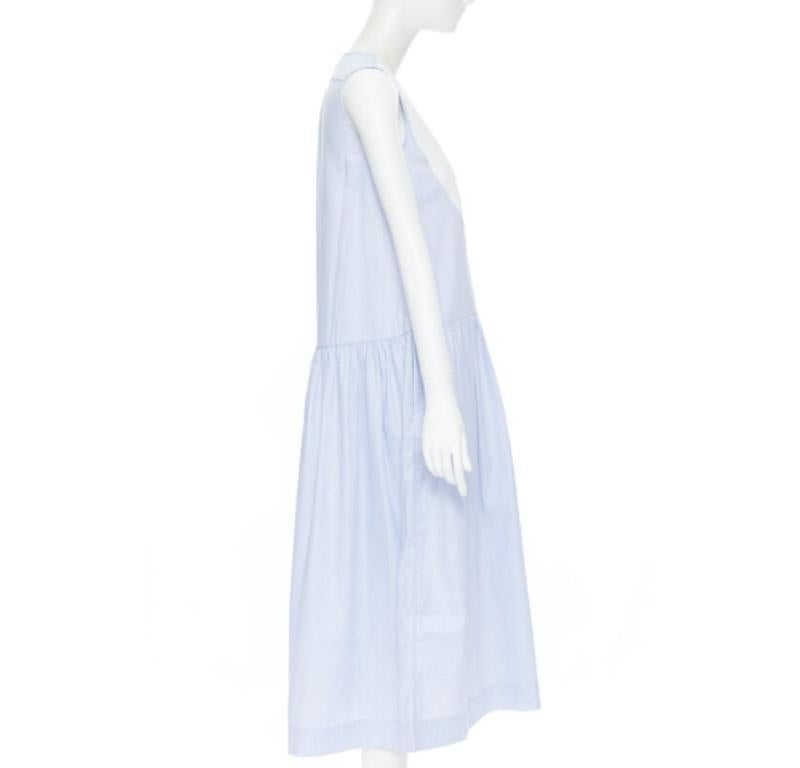 Women's PALMER HARDING 100% cotton white bib front blue striped summer dress UK8 XS For Sale