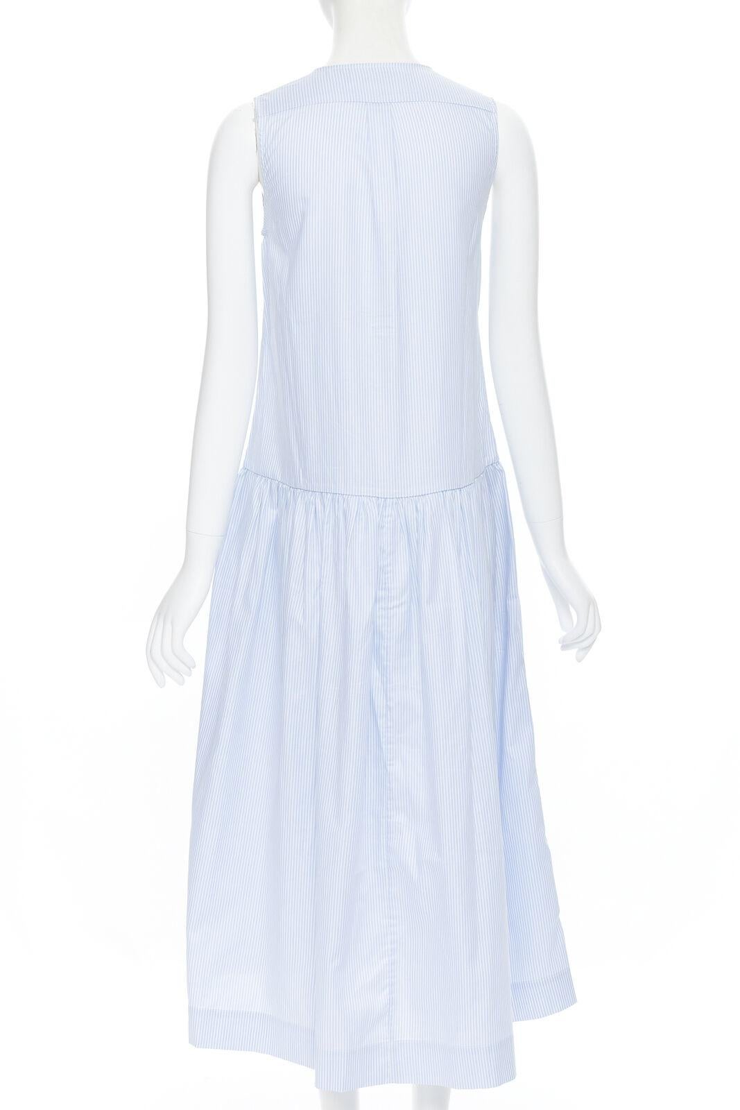 PALMER HARDING 100% cotton white bib front blue striped summer dress UK8 XS For Sale 2