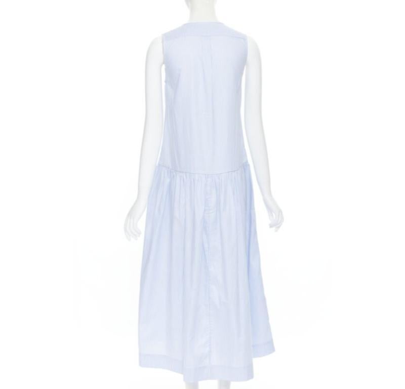 PALMER HARDING 100% cotton white bib front blue striped summer dress UK8 XS For Sale 1