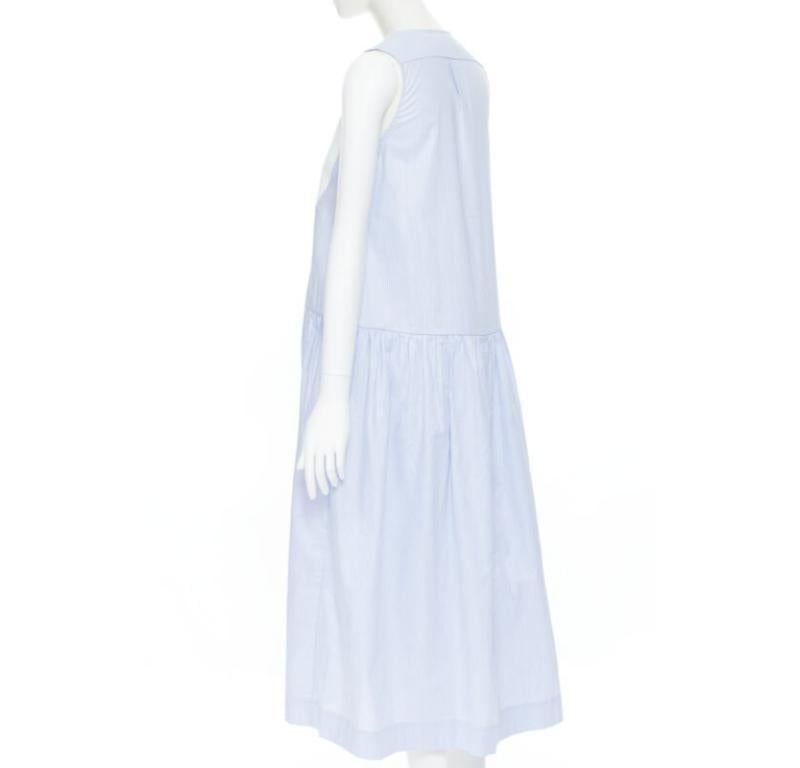 PALMER HARDING 100% cotton white bib front blue striped summer dress UK8 XS For Sale 2