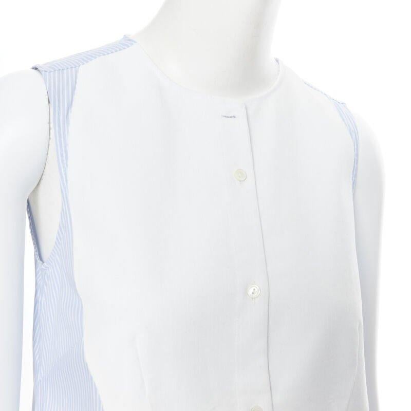 PALMER HARDING 100% cotton white bib front blue striped summer dress UK8 XS For Sale 3