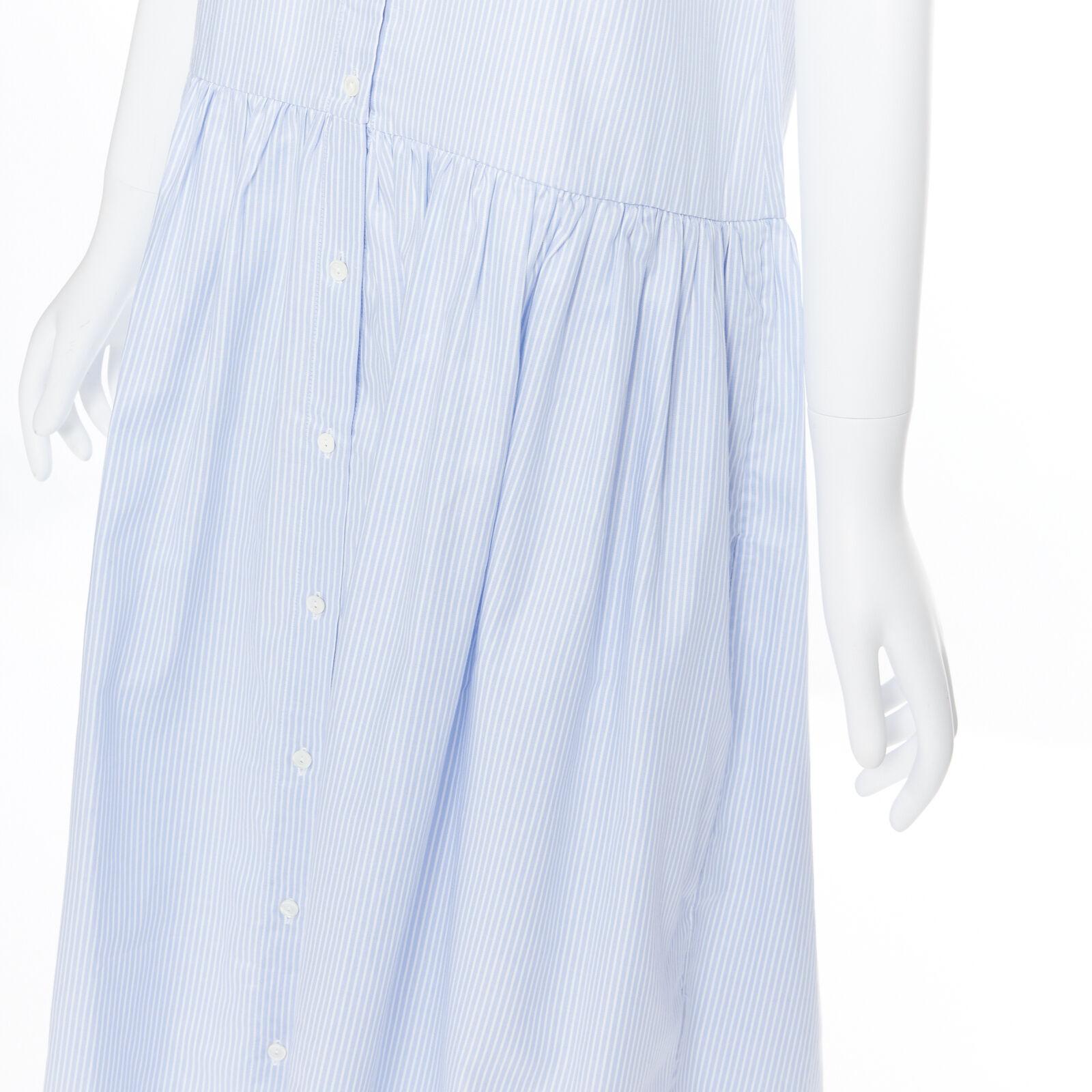 PALMER HARDING 100% cotton white bib front blue striped summer dress UK8 XS For Sale 5