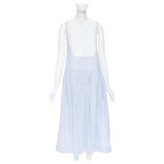 PALMER HARDING 100% cotton white bib front blue striped summer dress UK8 XS