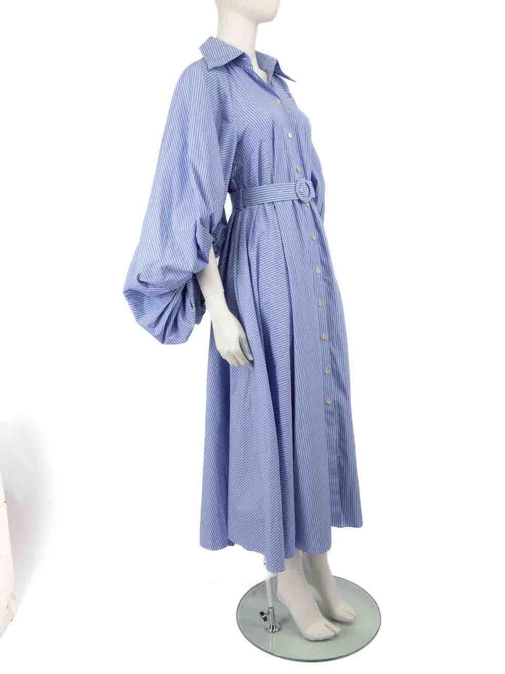 CONDITION is Never worn, with tags. No visible wear to dress is evident on this new palmer//harding designer resale item.
 
 
 
 Details
 
 
 Model: Healing Dress
 
 Blue
 
 Cotton
 
 Shirt dress
 
 Striped pattern
 
 Midi
 
 Long puff sleeves
 
