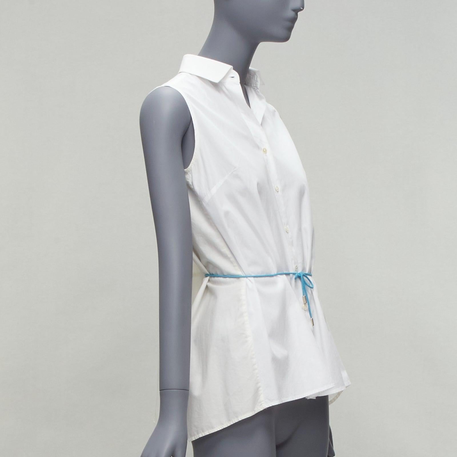 Gray PALMER HARDING blue drawstring tie back white flare sleeveless shirt UK6 XS For Sale