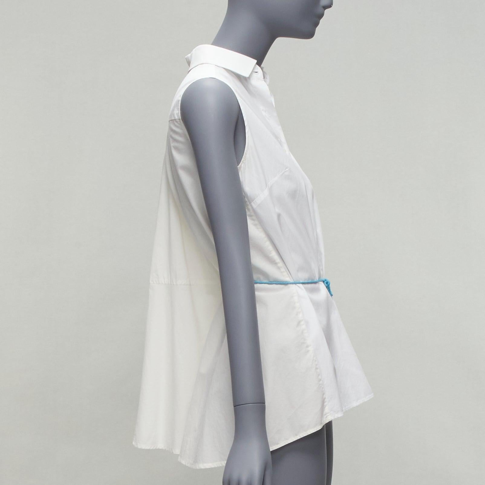PALMER HARDING blue drawstring tie back white flare sleeveless shirt UK6 XS In Excellent Condition For Sale In Hong Kong, NT
