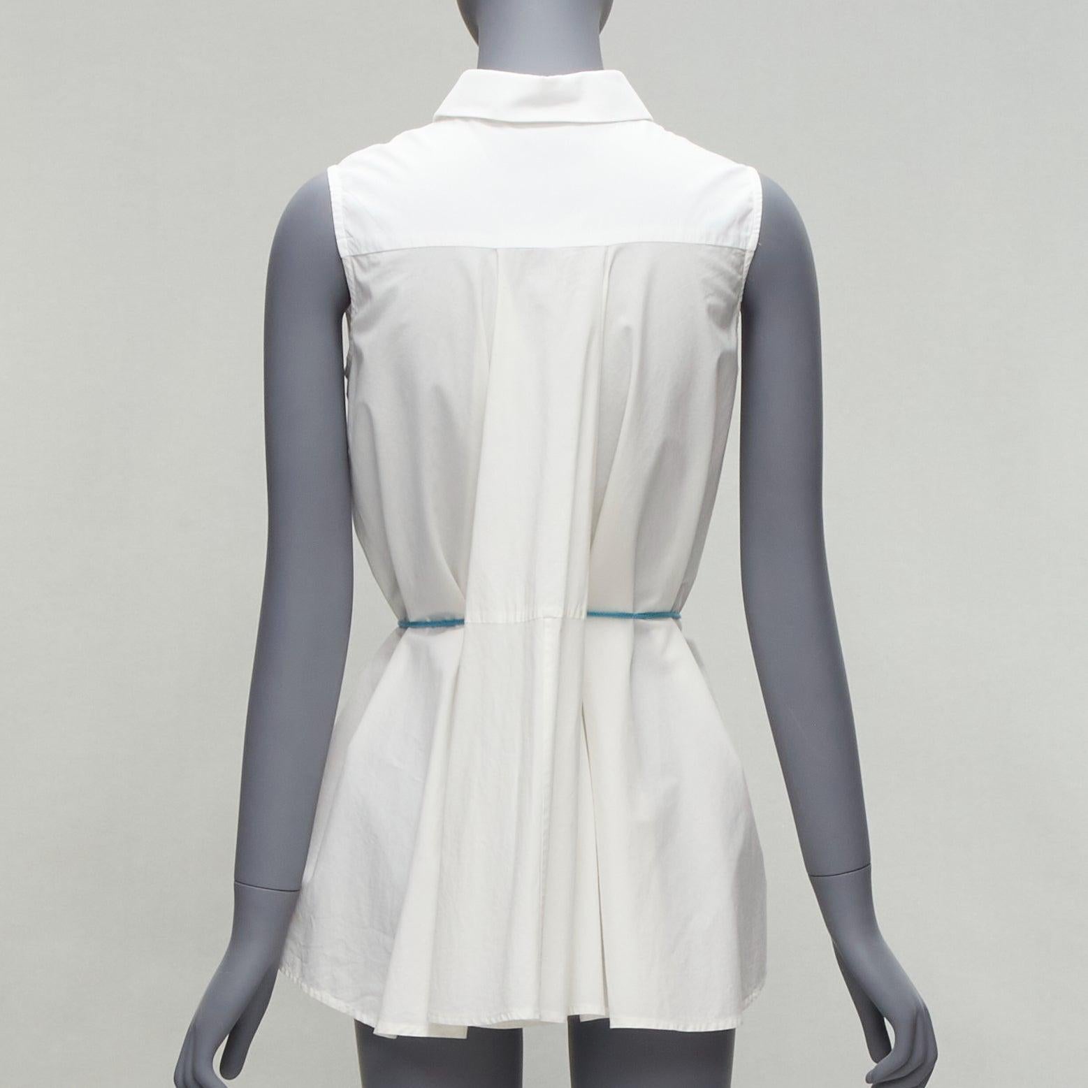 Women's PALMER HARDING blue drawstring tie back white flare sleeveless shirt UK6 XS For Sale