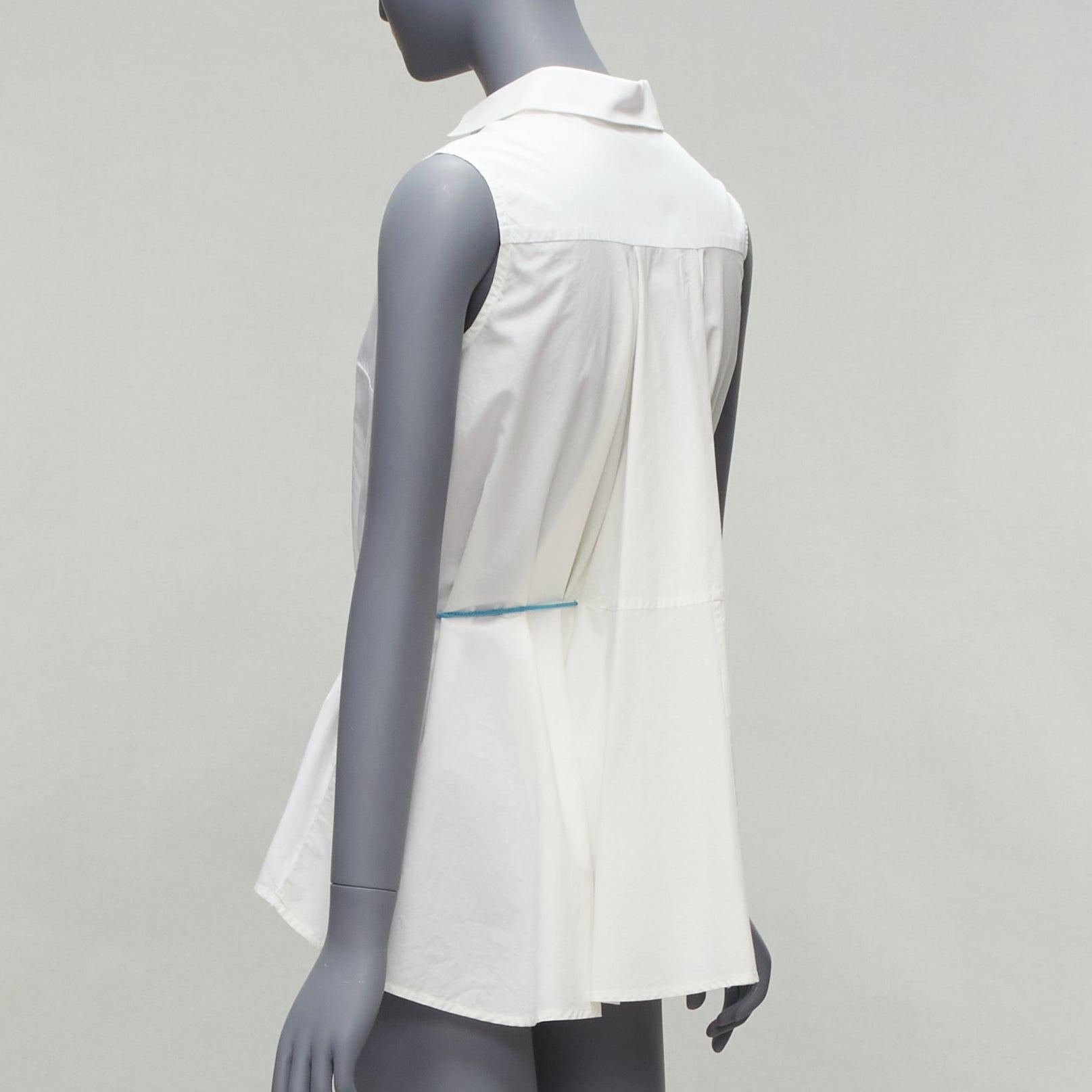 PALMER HARDING blue drawstring tie back white flare sleeveless shirt UK6 XS For Sale 1