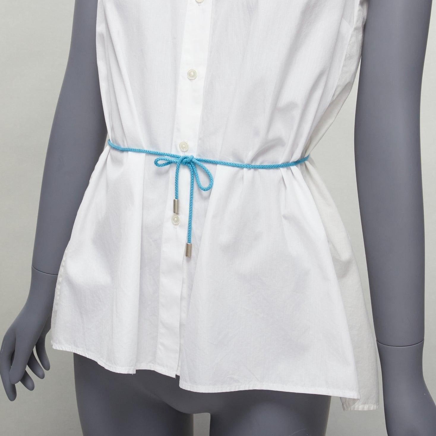 PALMER HARDING blue drawstring tie back white flare sleeveless shirt UK6 XS For Sale 2
