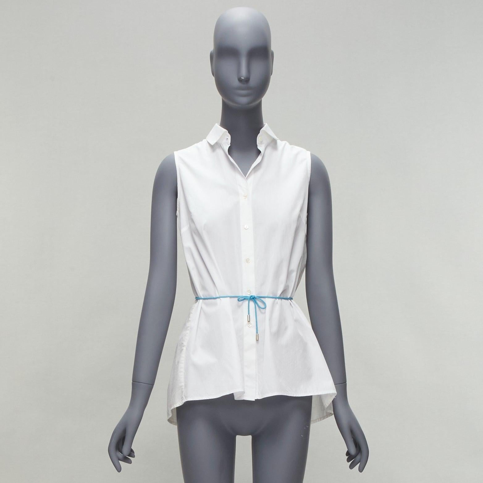 PALMER HARDING blue drawstring tie back white flare sleeveless shirt UK6 XS For Sale 3