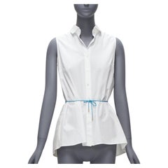 PALMER HARDING blue drawstring tie back white flare sleeveless shirt UK6 XS