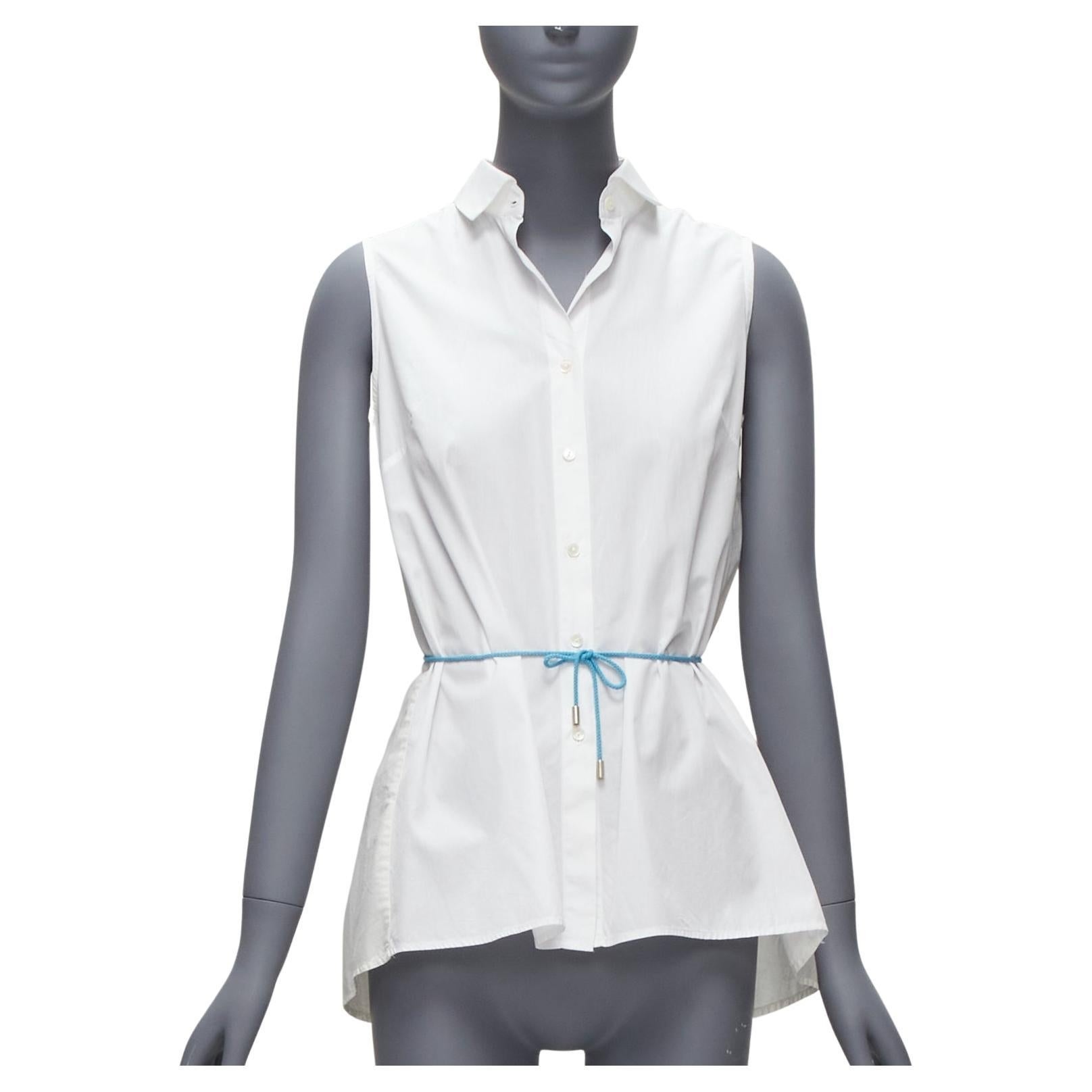 PALMER HARDING blue drawstring tie back white flare sleeveless shirt UK6 XS For Sale