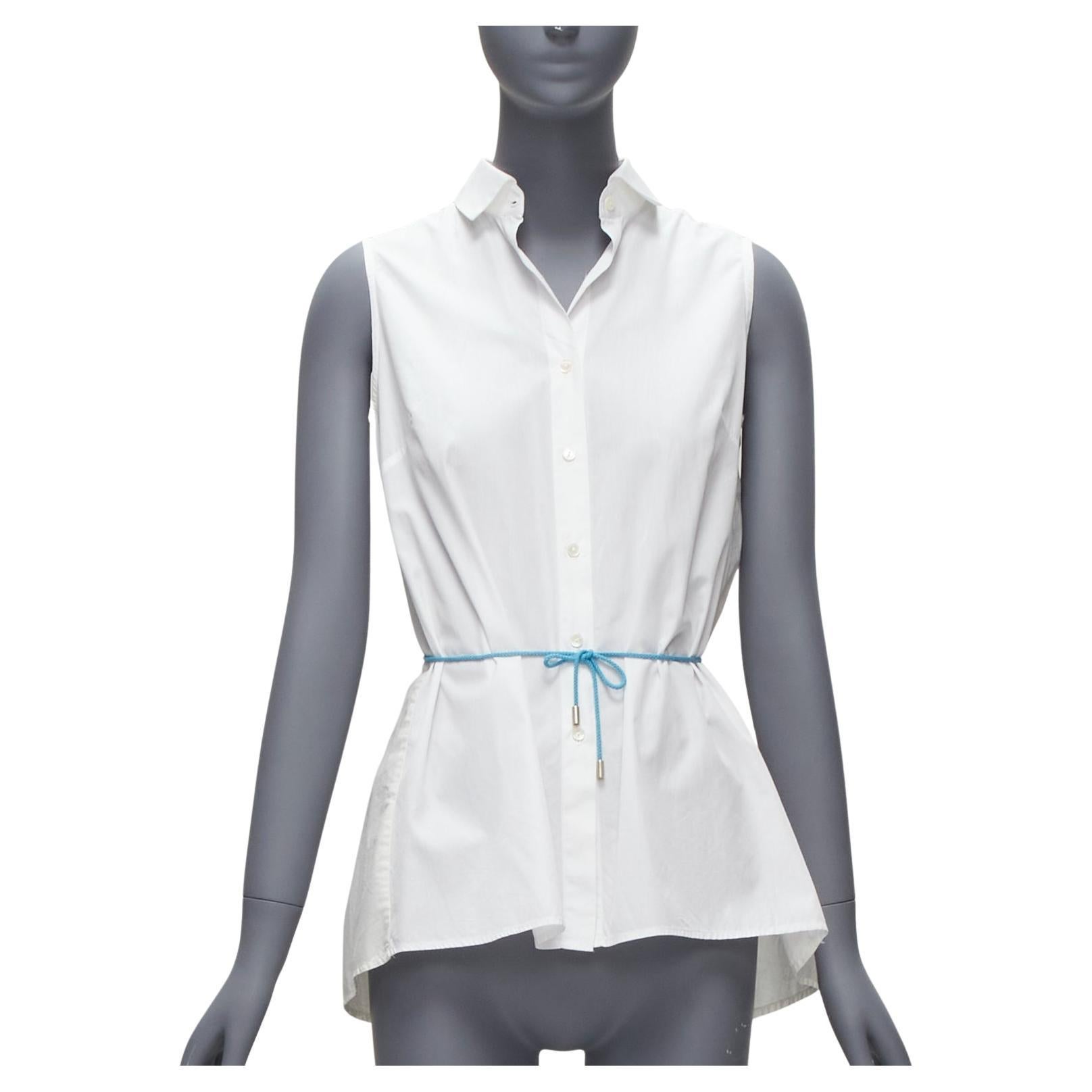 PALMER HARDING blue drawstring tie back white flare sleeveless shirt UK6 XS