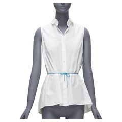 PALMER HARDING camisa sin mangas azul con lazada en la espalda blanca UK6 XS